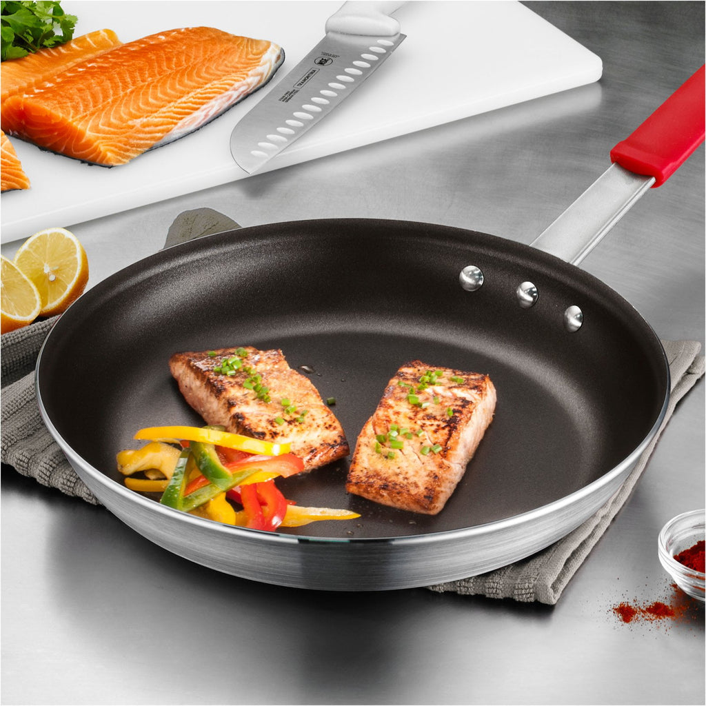 Tramontina Professional 10-Inch Non Stick Frying Pan, Heavy-Gauge Aluminum Skillet with Reinforced Nonstick Coating, Red Handle, Dishwasher and Oven Safe