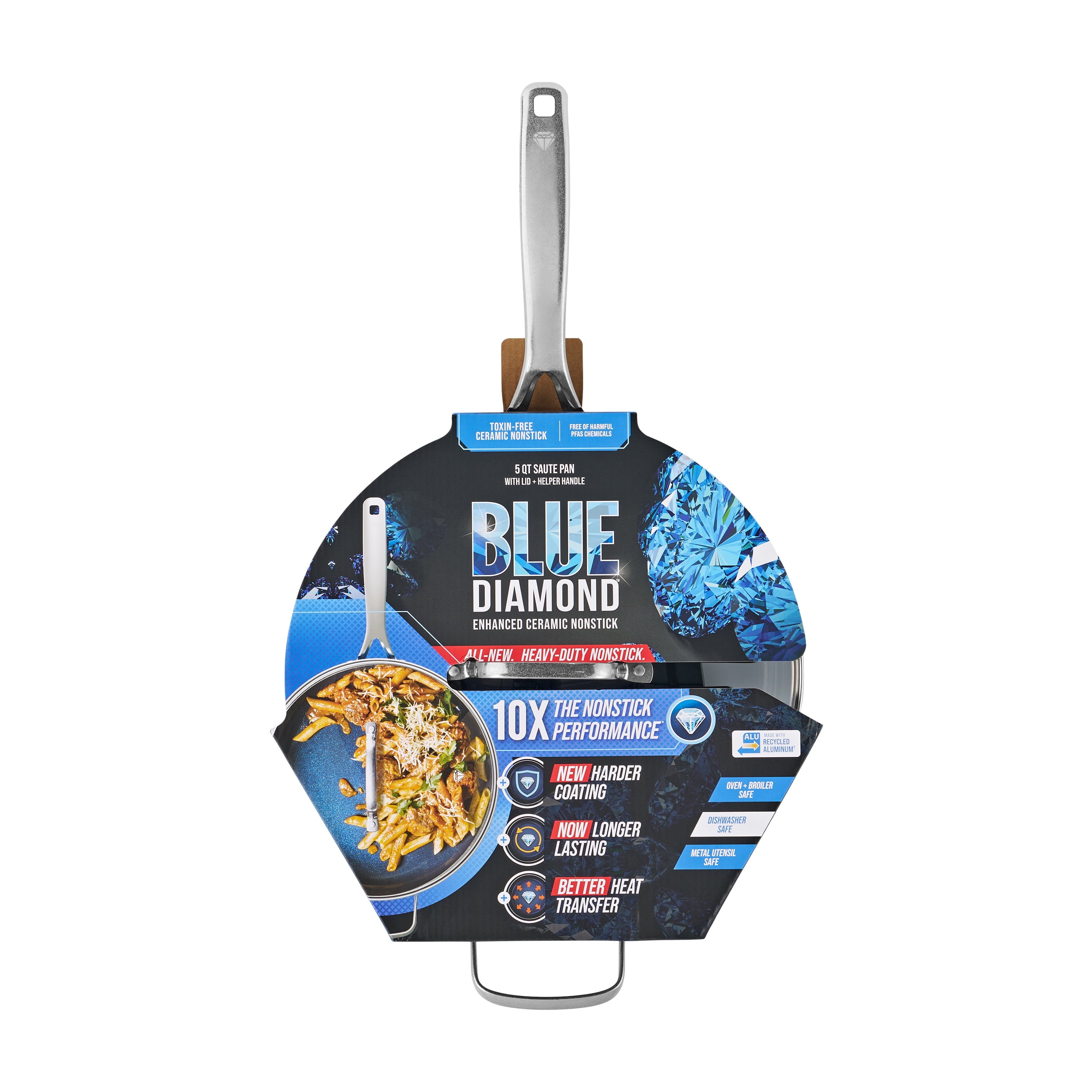 Blue Diamond 5QT Ceramic Nonstick Jumbo Sauté Pan with Lid – Toxin-Free, Dishwasher Safe