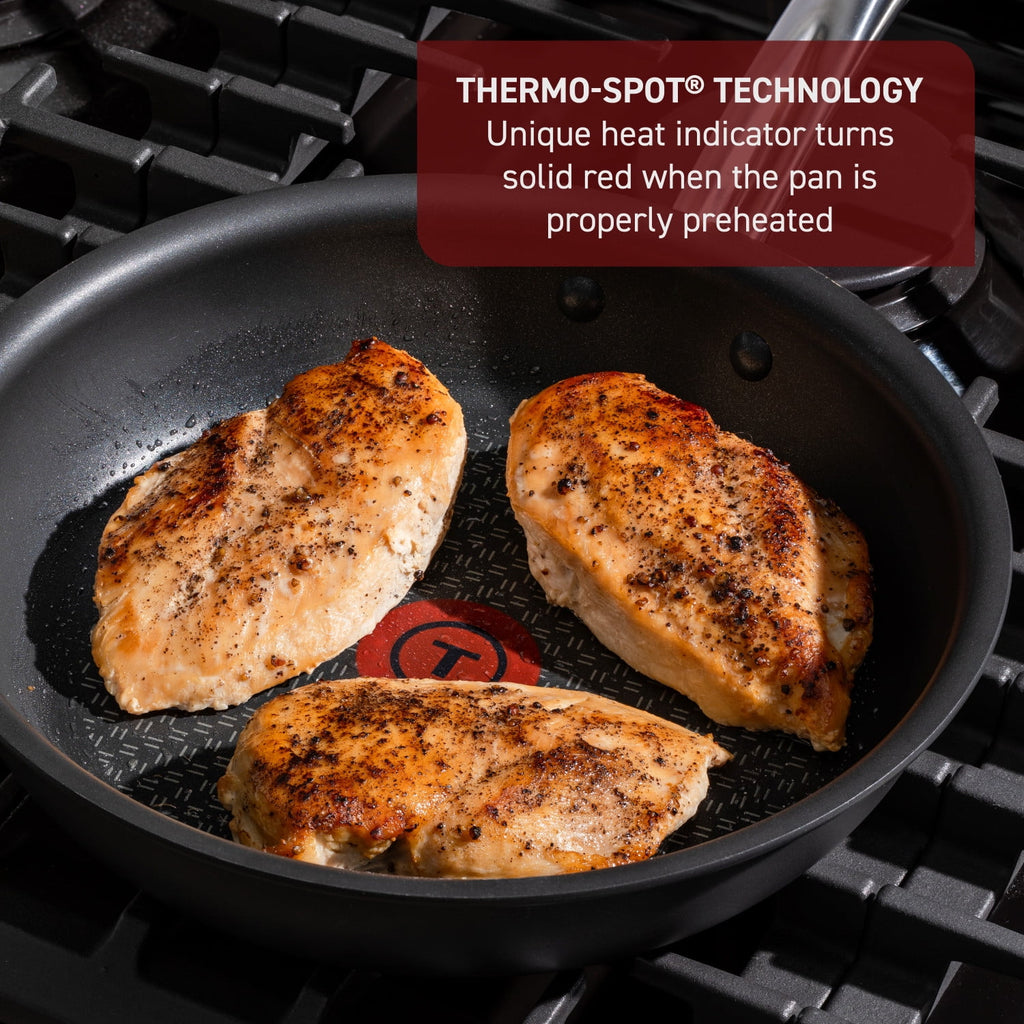 T-fal Cook & Strain Non-stick 2 Piece Frypan Set, 10 Inch and 11.5 Inch Frypans, Black