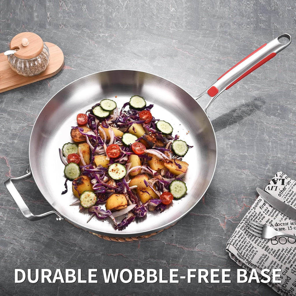 Inqibee Frying Pan with Lid Tri-Ply Stainless Steel,Detachable Handle,Induction Compatible 12 inch.