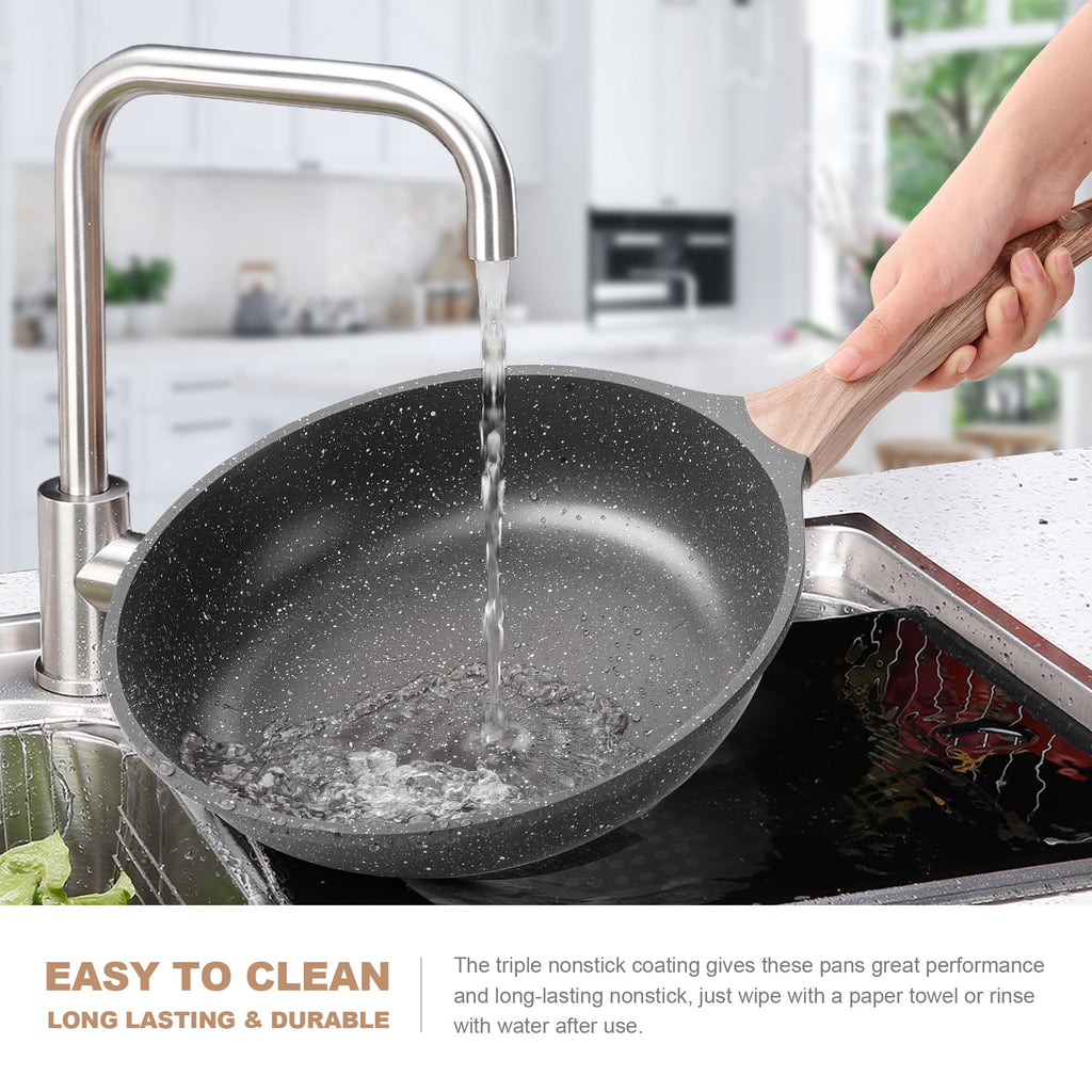 Caannasweis 3 Pieces Nonstick Frying Pan Set Granite Frying Pans and Skillets Aluminum Pan Set Kitchen Cooking Pans