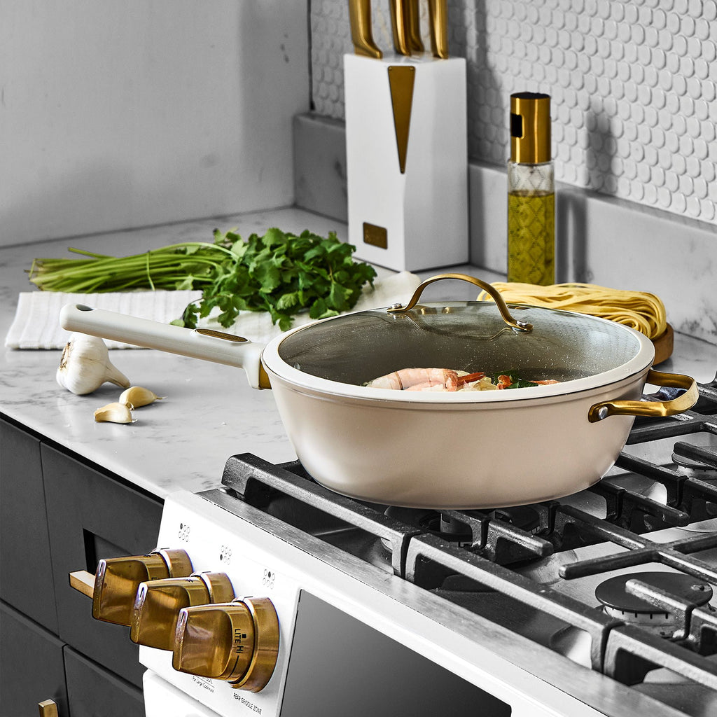 Thyme & Table 5-Quart Non-Stick Aluminum Sauté Pan - Taupe & Gold, Granite Collection