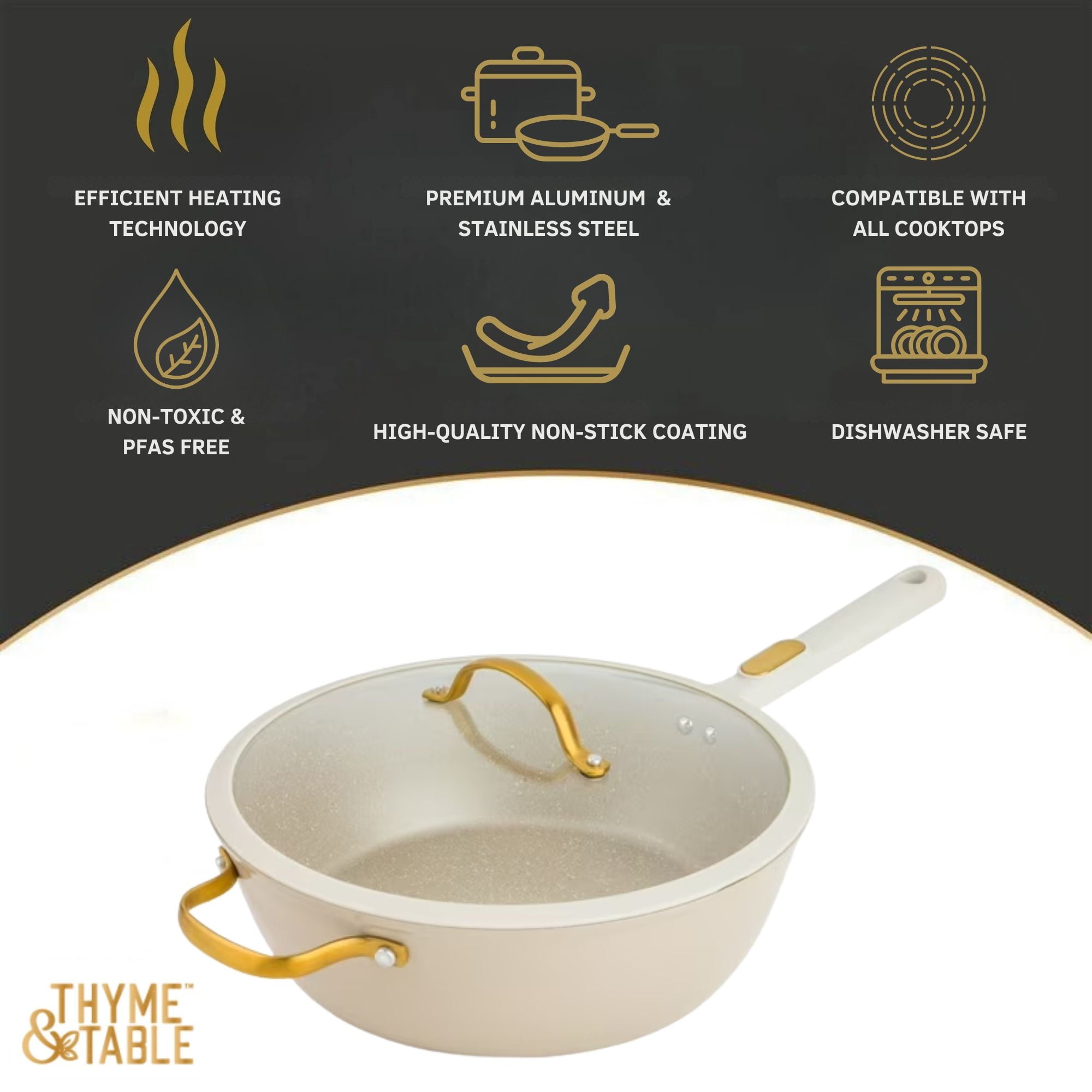 Thyme & Table 5-Quart Non-Stick Aluminum Sauté Pan - Taupe & Gold, Granite Collection