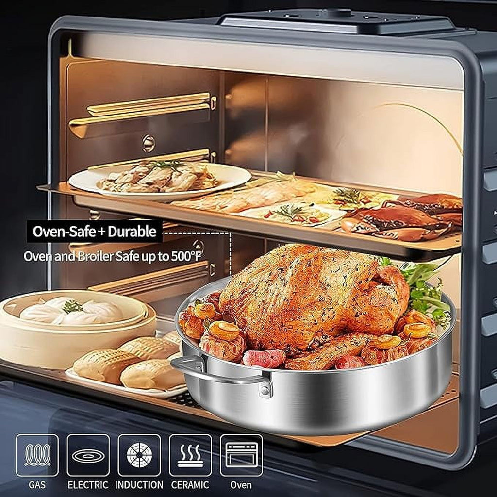 LOLYKITCH Tri-ply Stainless Steel 6QT Sauté Pan with Lid,12 inch Deep Frying Pan,Jumbo Cooker,Dishwasher and Oven Safe,Detachable Handle.