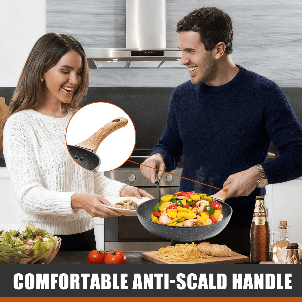 Soulfox 3-Piece Granite Nonstick Fry Pan Set with Lid 8.6/9.4/11" Aluminum All Stove&Dishwasher Safe