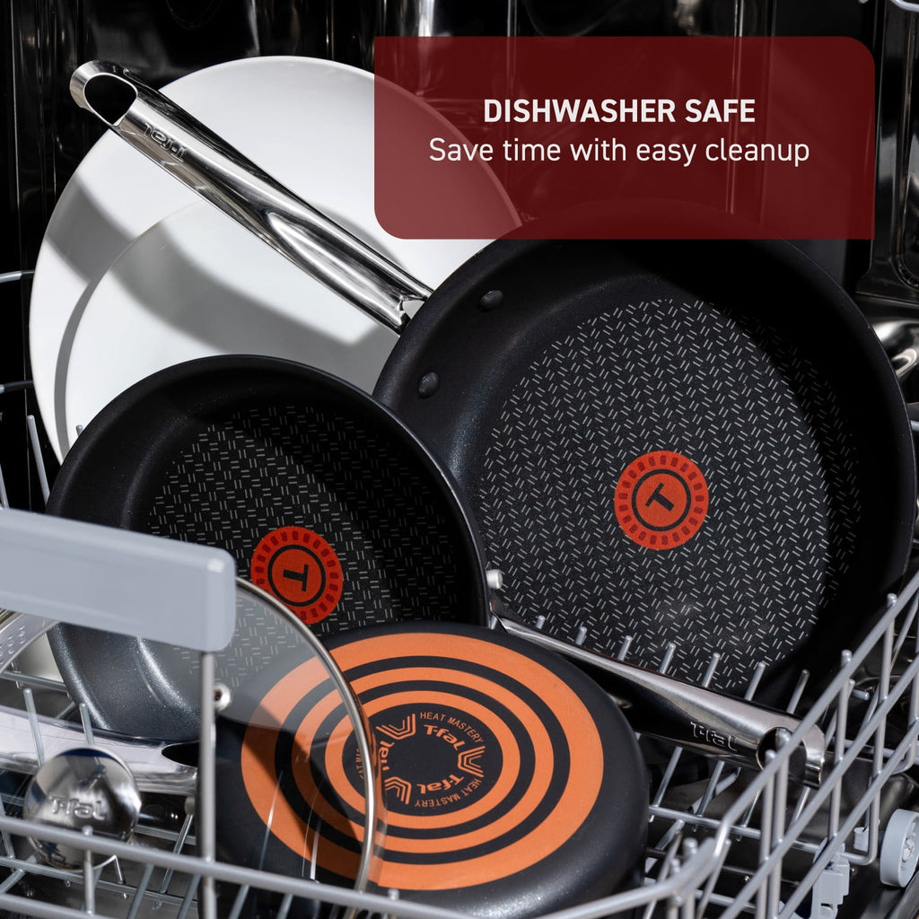 T-fal Cook & Strain Non-stick 2 Piece Frypan Set, 10 Inch and 11.5 Inch Frypans, Black