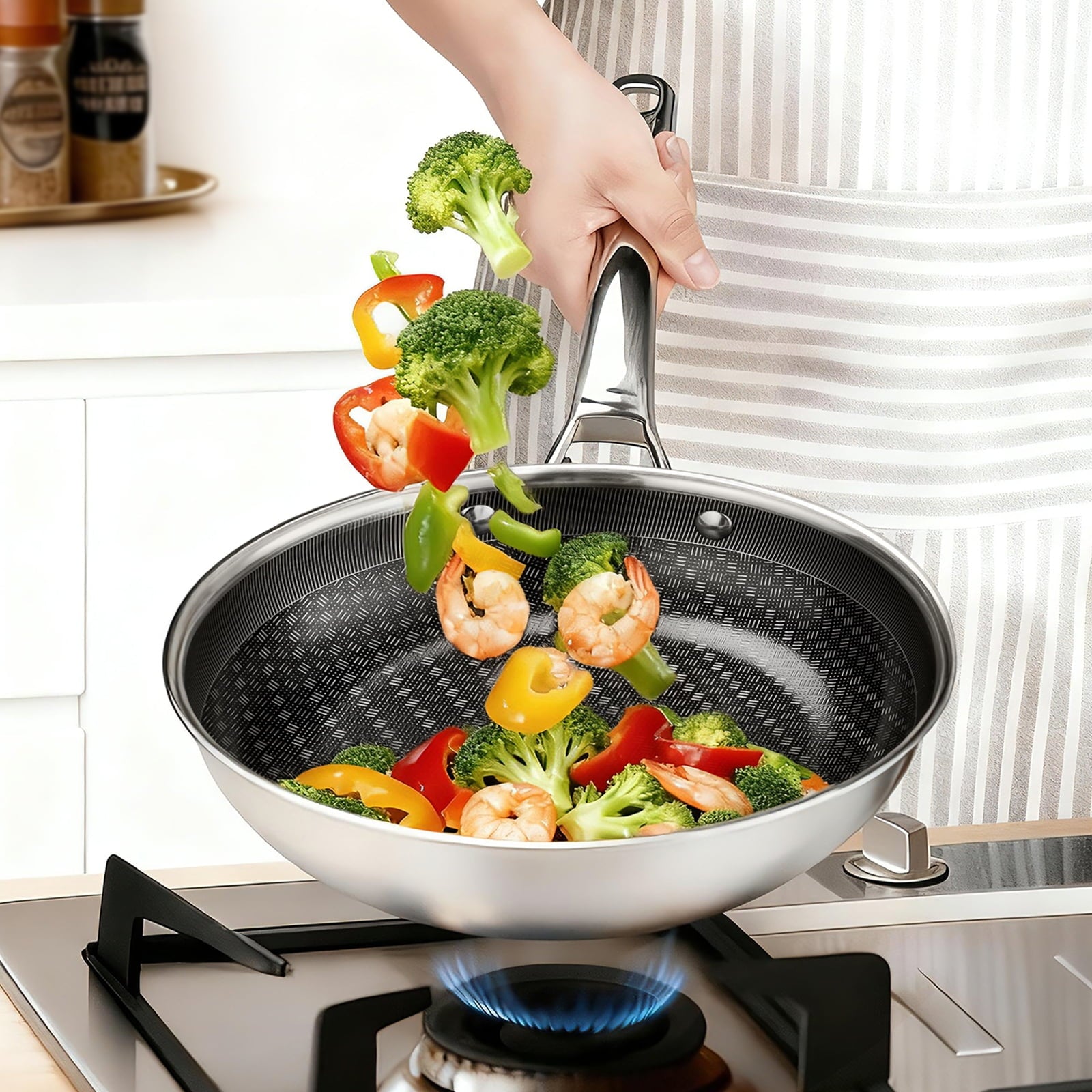 Ktaxon 10-Inch Stainless Steel Pan, Hybrid Nonstick Frying Pan, Skillet, 3-Ply Cookware, Dishwasher & Oven Safe