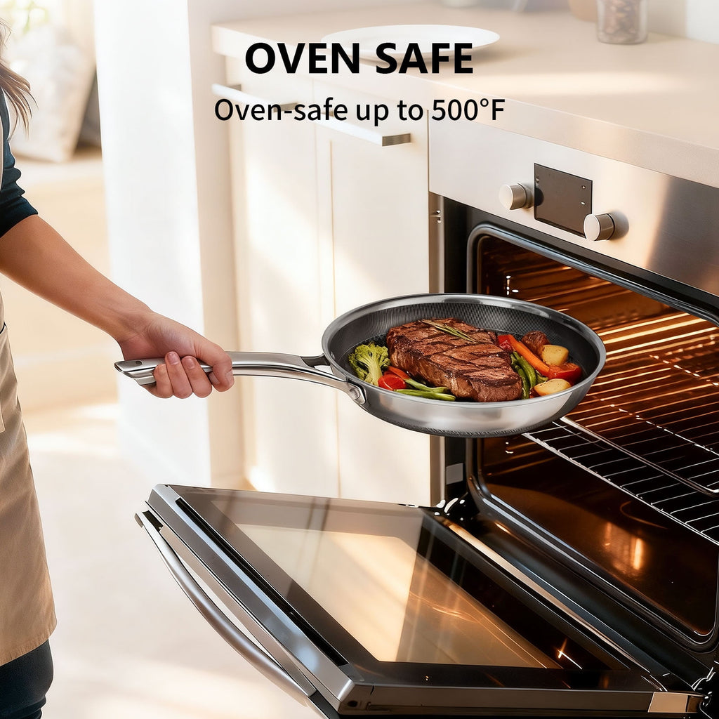 Ktaxon 10-Inch Stainless Steel Pan, Hybrid Nonstick Frying Pan, Skillet, 3-Ply Cookware, Dishwasher & Oven Safe