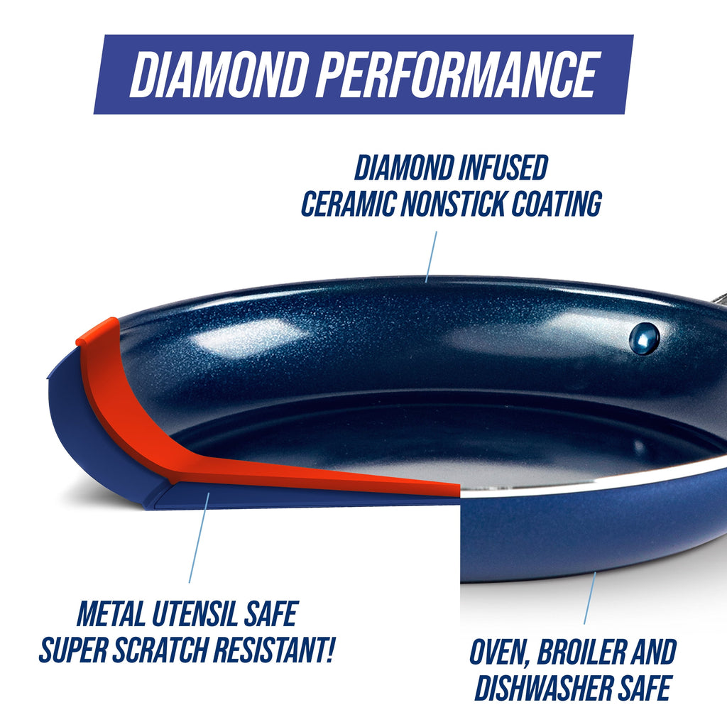 Blue Diamond 5QT Ceramic Nonstick Jumbo Sauté Pan with Lid – Toxin-Free, Dishwasher Safe