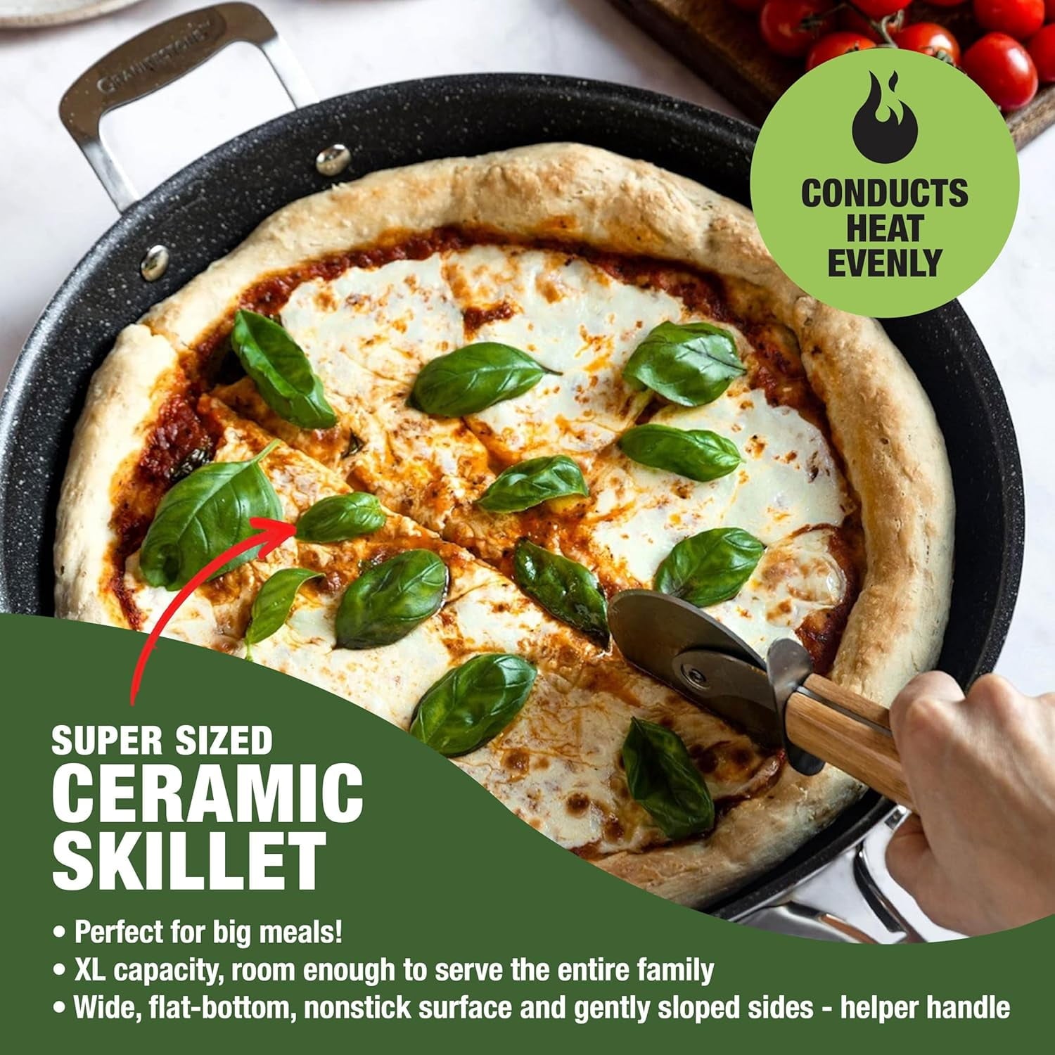 Granitestone 14 Inch Large Frying Pan with Lid, Ceramic Non Stick Frying Pans Skillet, Non Toxic Frying Pans Nonstick for Sauté & Cooking, Oven & Dishwasher Safe