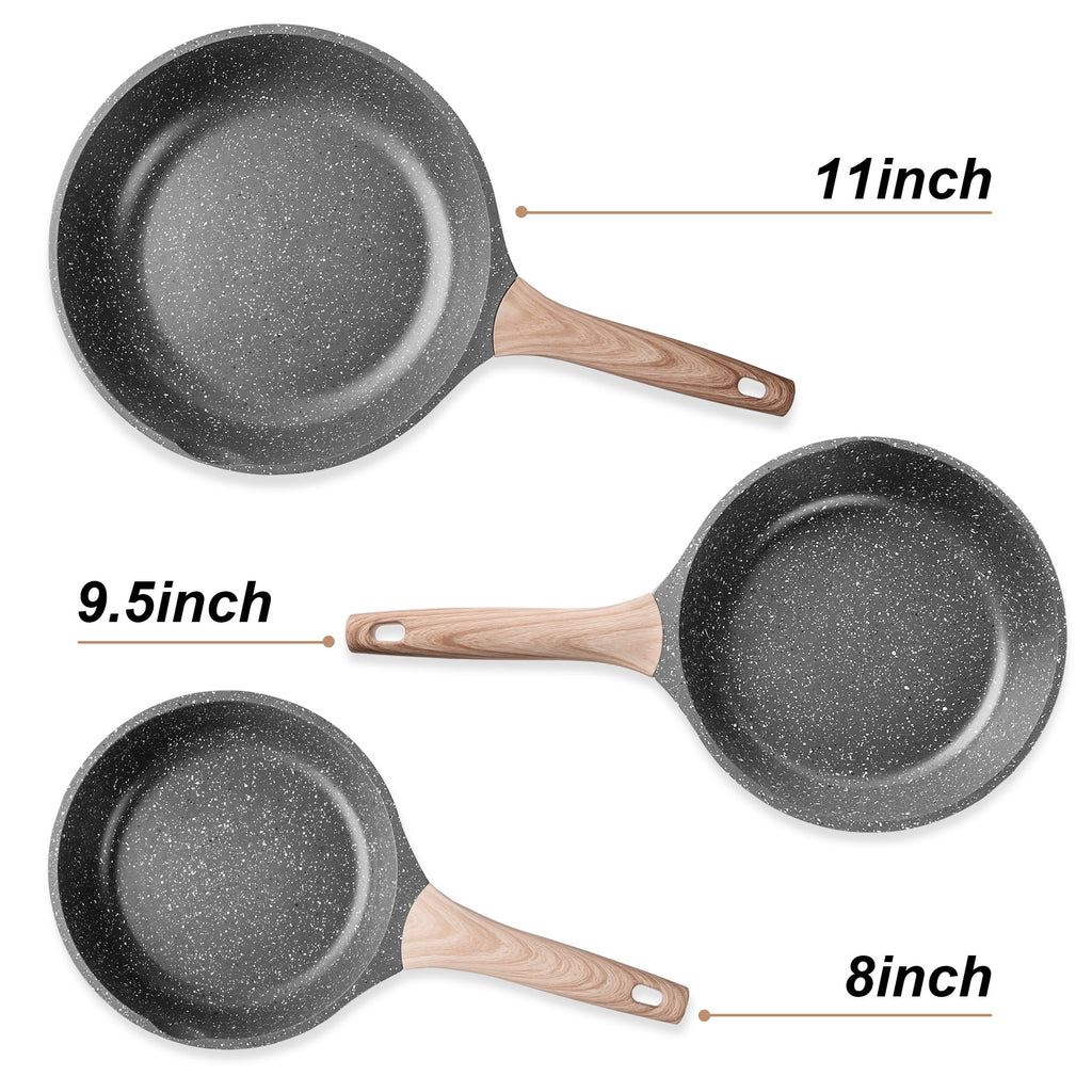 Caannasweis 3 Pieces Nonstick Frying Pan Set Granite Frying Pans and Skillets Aluminum Pan Set Kitchen Cooking Pans