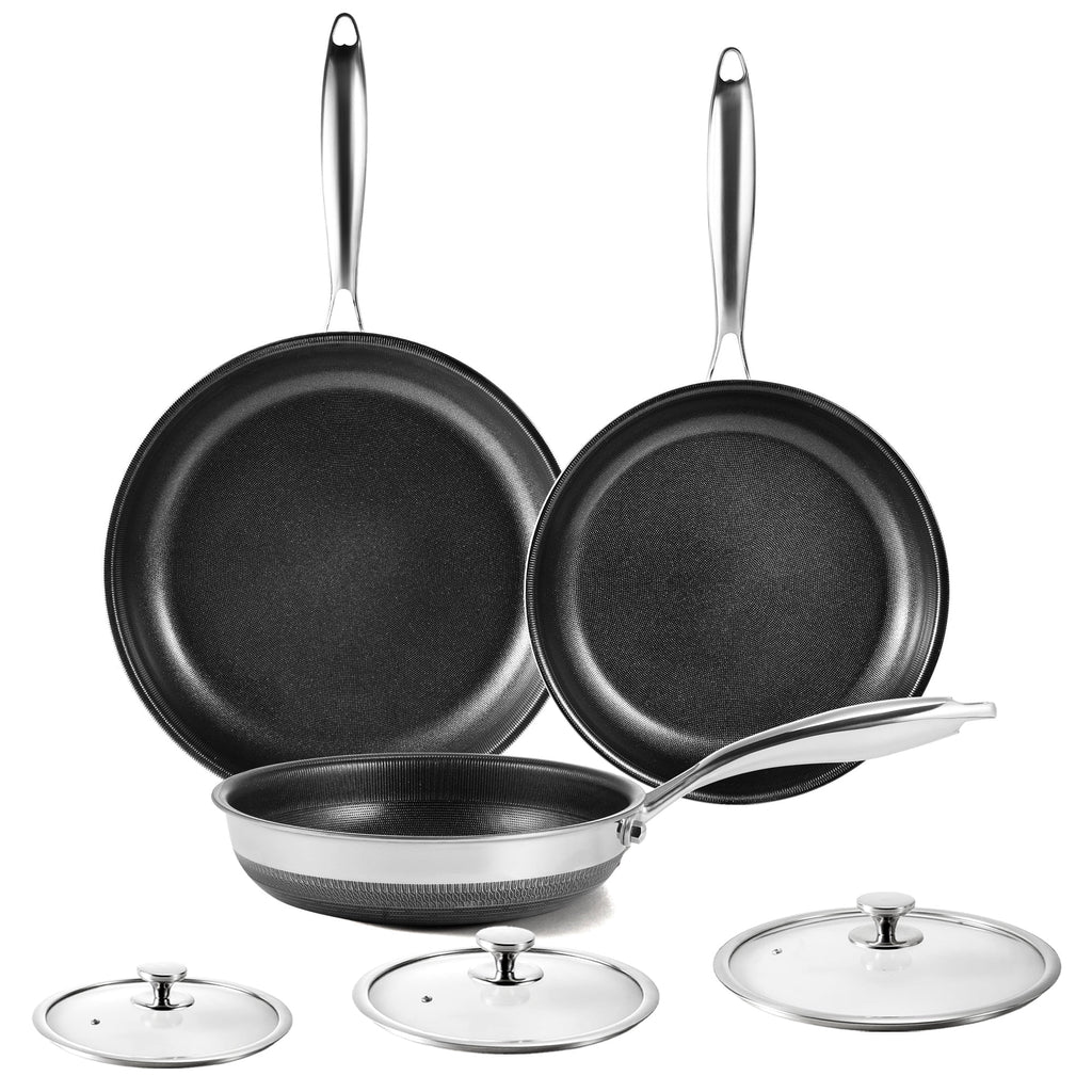 KITEXPERT Nonstick Frying Pans Set, 6 Pcs (8, 10, 12") Skillet with Lid, Non-Toxic Titanium Ceramic Pan, Dishwasher & Oven Safe, All Cooktops Compatible