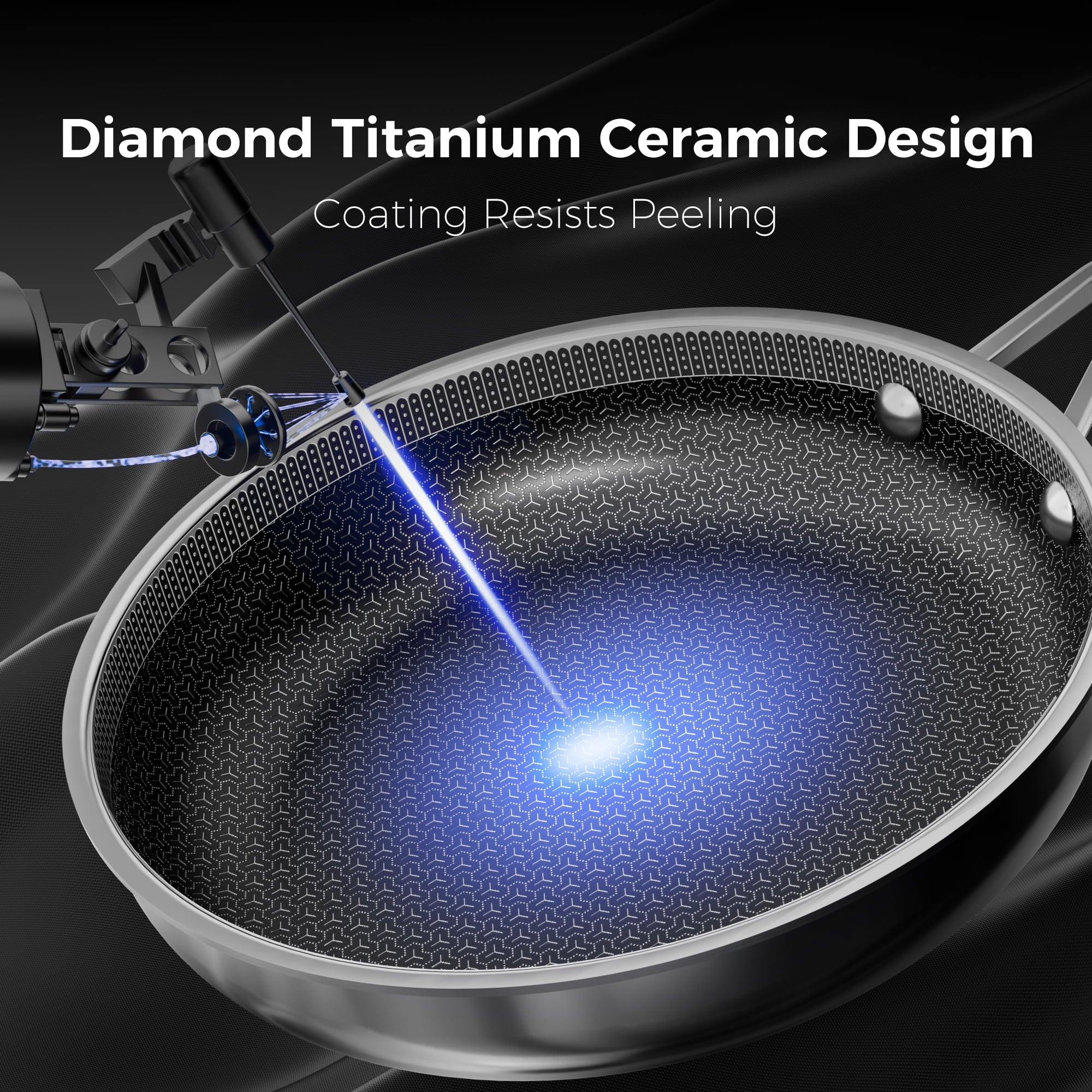 naturepan 11 Inch 3-Ply Hybrid Ceramic Frying Pan, Diamond-Titanium Nonstick Stainless Steel Pan, Hexagon Surface, Dishwasher Safe & Oven Safe