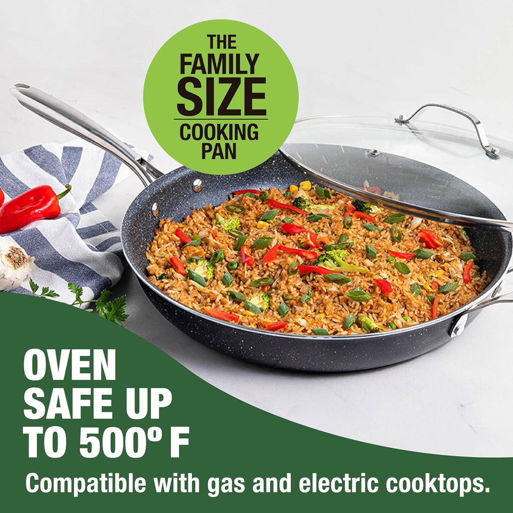 Granitestone 14 Inch Large Frying Pan with Lid, Ceramic Non Stick Frying Pans Skillet, Non Toxic Frying Pans Nonstick for Sauté & Cooking, Oven & Dishwasher Safe