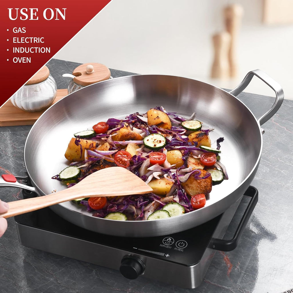 Inqibee Frying Pan with Lid Tri-Ply Stainless Steel,Detachable Handle,Induction Compatible 12 inch.
