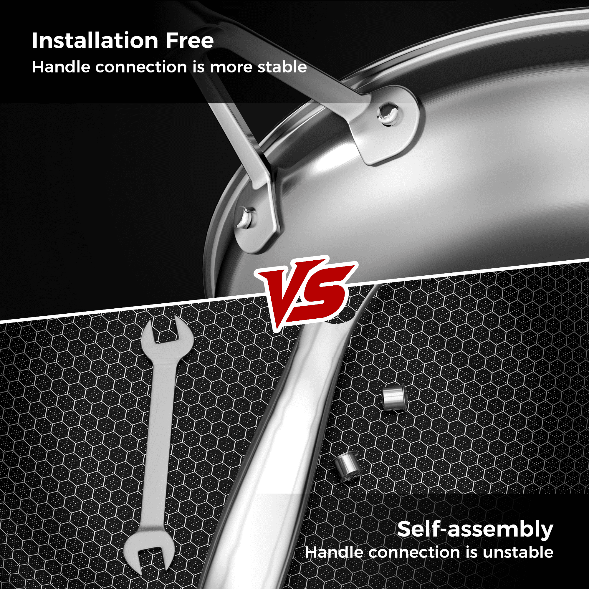 naturepan 11 Inch 3-Ply Hybrid Ceramic Frying Pan, Diamond-Titanium Nonstick Stainless Steel Pan, Hexagon Surface, Dishwasher Safe & Oven Safe