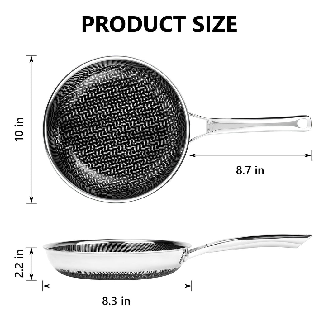 Ktaxon 10-Inch Stainless Steel Pan, Hybrid Nonstick Frying Pan, Skillet, 3-Ply Cookware, Dishwasher & Oven Safe