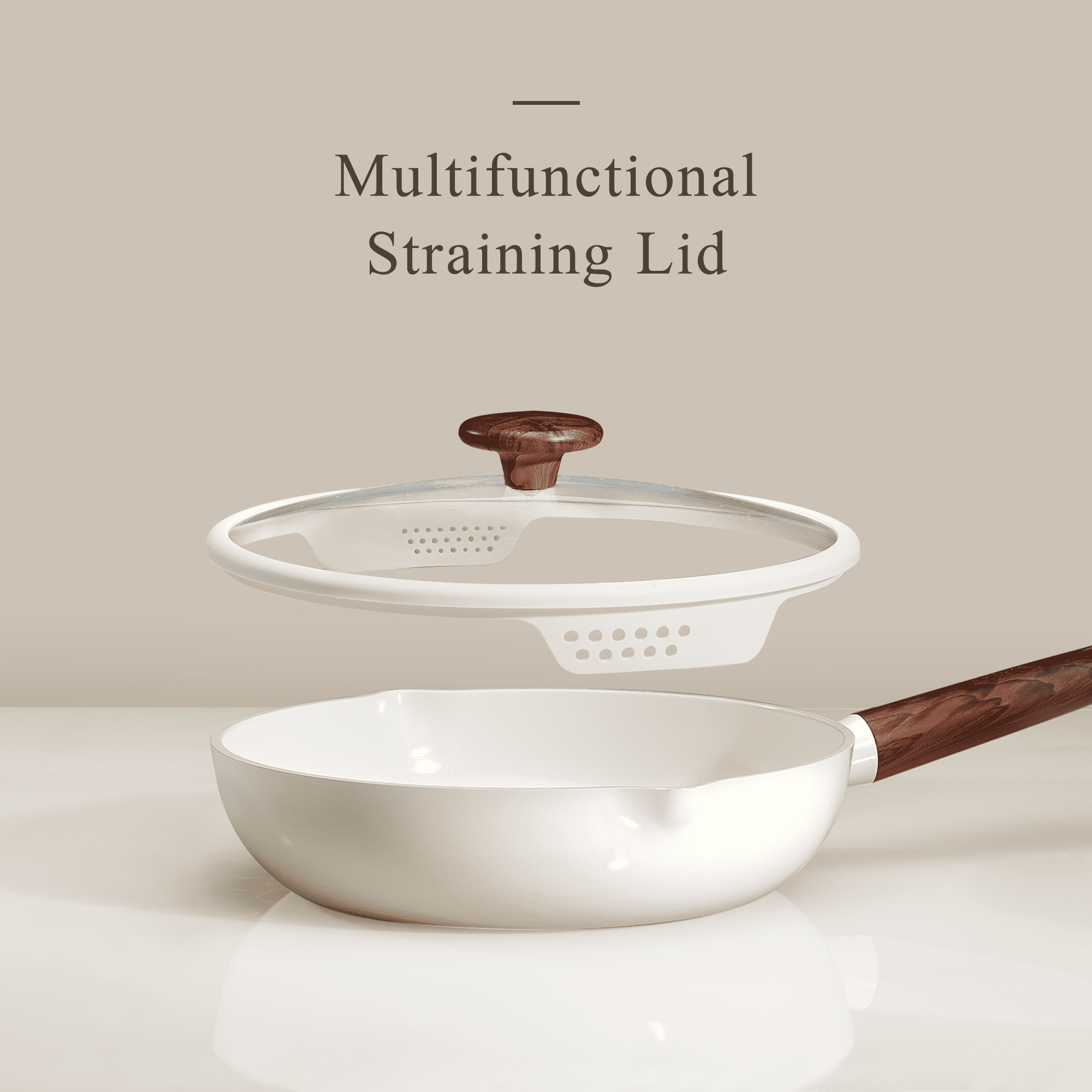 Carote 4-Piece Nonstick Frying Pan Set, 8"&9.5"&11" Skillets with Strainer Lid, White