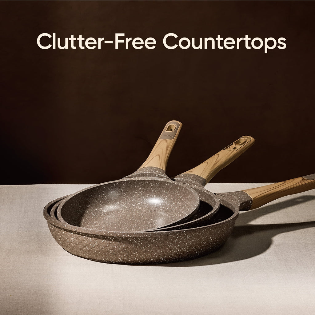Carote 3-Piece Nonstick Frying Pan Set, 8", 9.5" & 11" Granite Skillets, Induction Cookware Essentials
