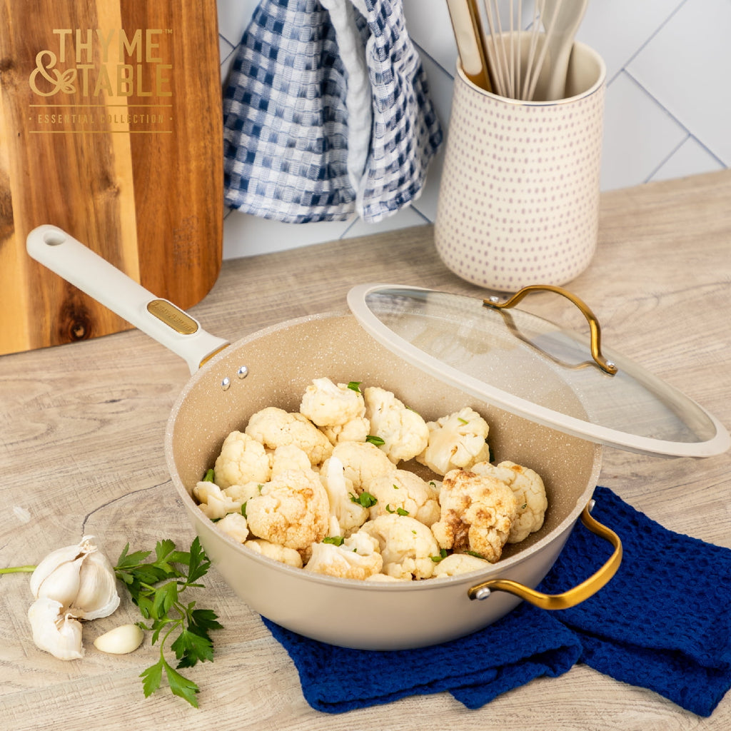 Thyme & Table 5-Quart Non-Stick Aluminum Sauté Pan - Taupe & Gold, Granite Collection