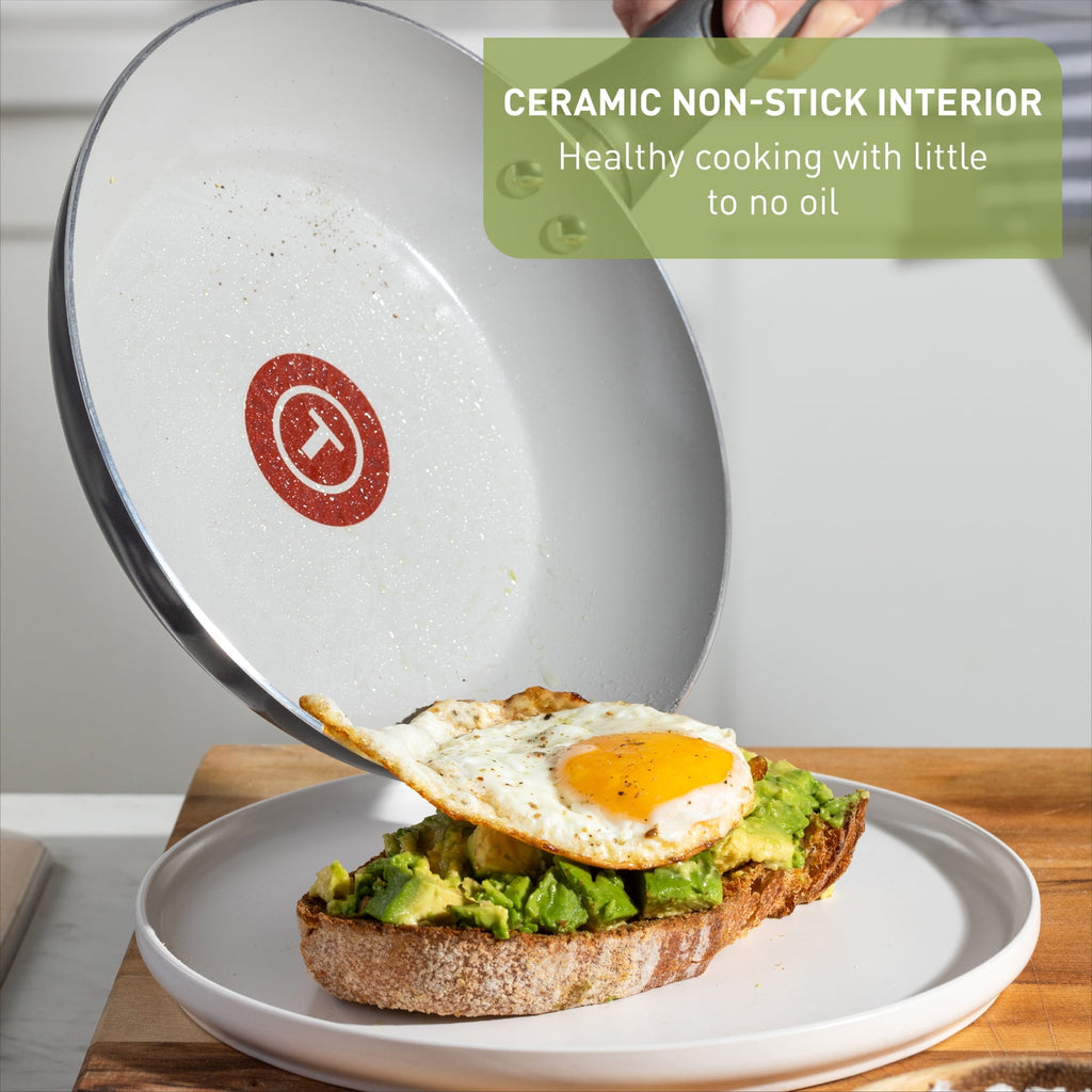 T-fal Easy Care Ceramic Non-Stick, 8 and 10.5 Inch Frypan Set, Grey