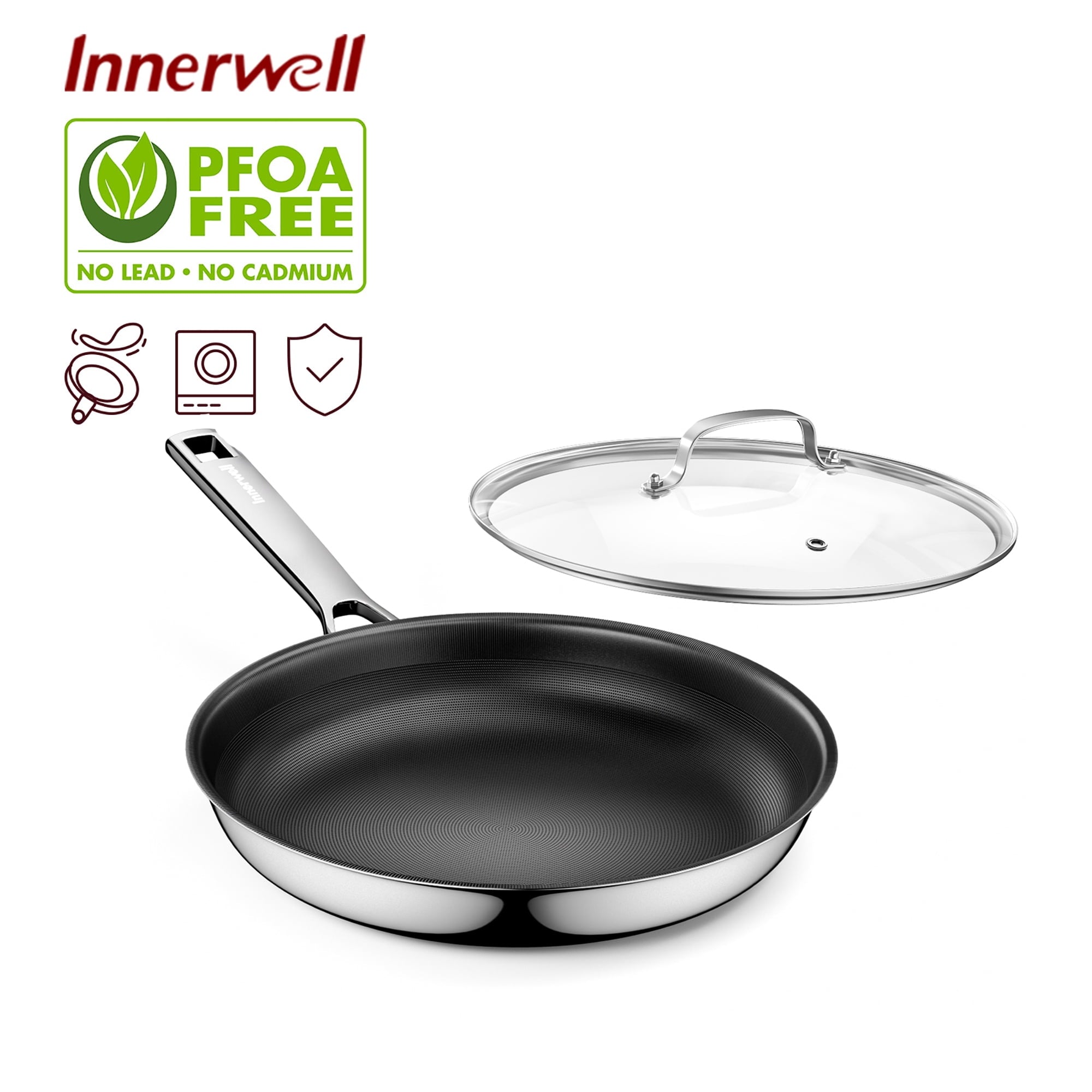 Innerwell 11 inch Stainless Steel Vintage Honeycomb ceramic lacquered frying pan with lid