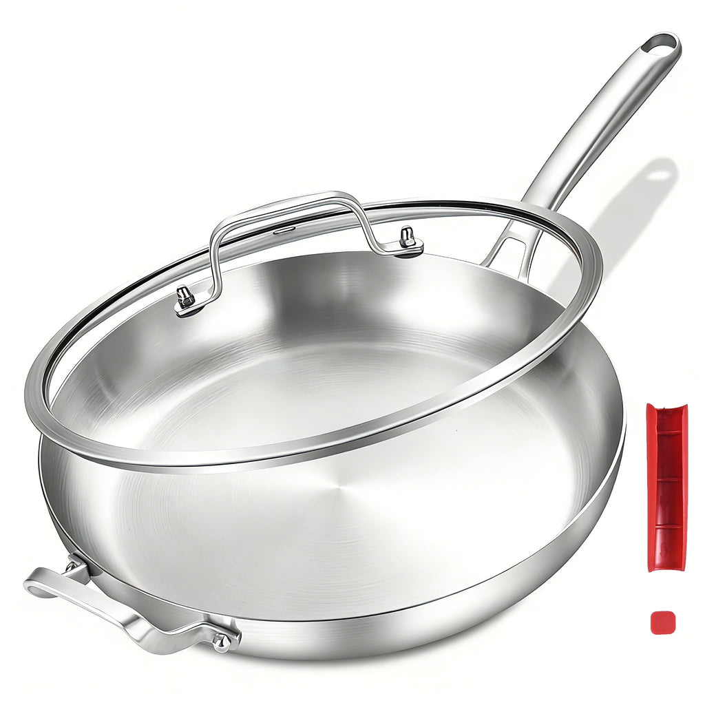 Inqibee Frying Pan with Lid Tri-Ply Stainless Steel,Detachable Handle,Induction Compatible 12 inch.