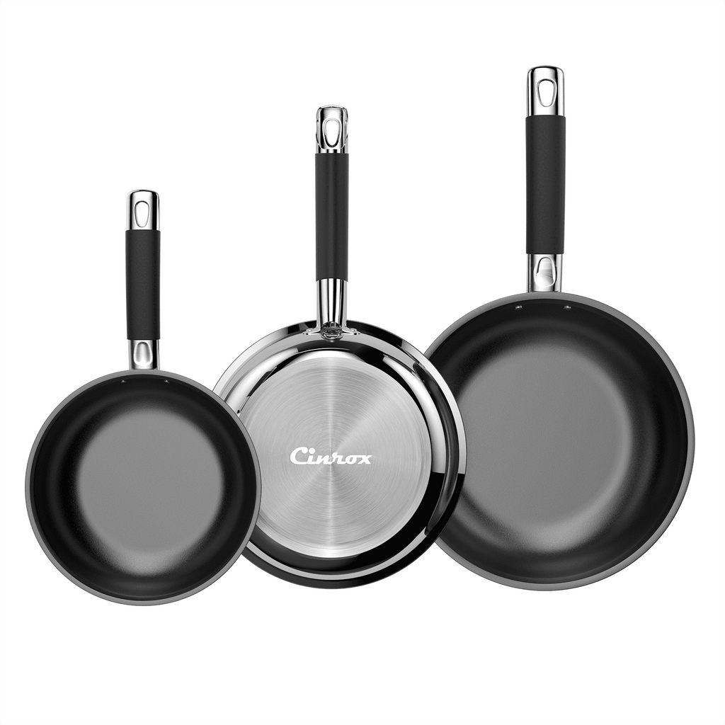 Non Stick Frying Pans, Stainless Steel Kitchen Nonstick Cookware Set of 3, 10” 11.5” 5” Pan, Compatible with All Stoves
