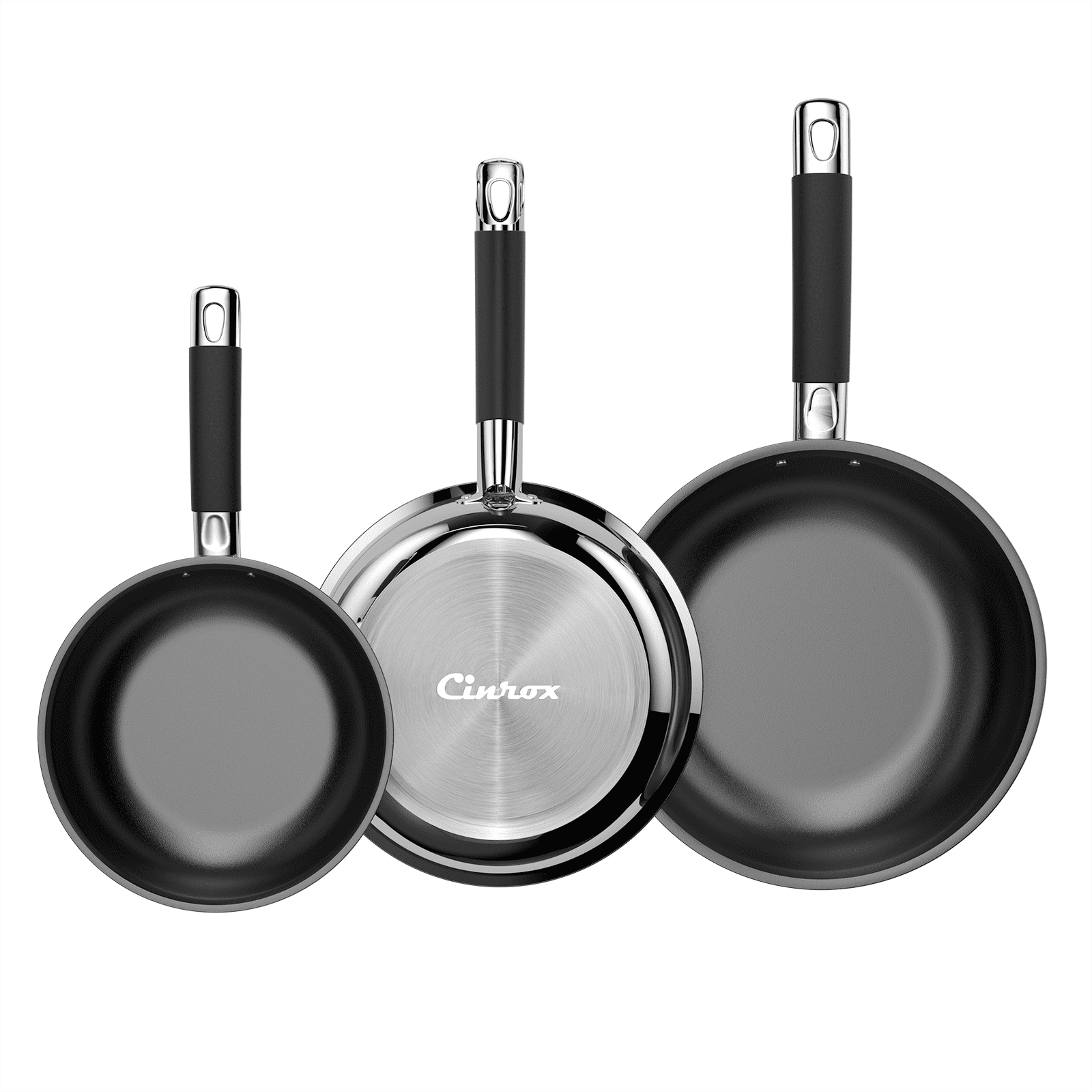 Non Stick Frying Pans, Stainless Steel Kitchen Nonstick Cookware Set of 3, 10” 11.5” 5” Pan, Compatible with All Stoves