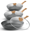 Soulfox 3-Piece Granite Nonstick Fry Pan Set with Lid 8.6/9.4/11" Aluminum All Stove&Dishwasher Safe