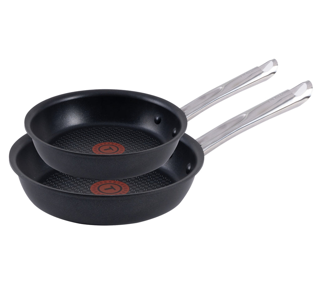 T-fal Cook & Strain Non-stick 2 Piece Frypan Set, 10 Inch and 11.5 Inch Frypans, Black