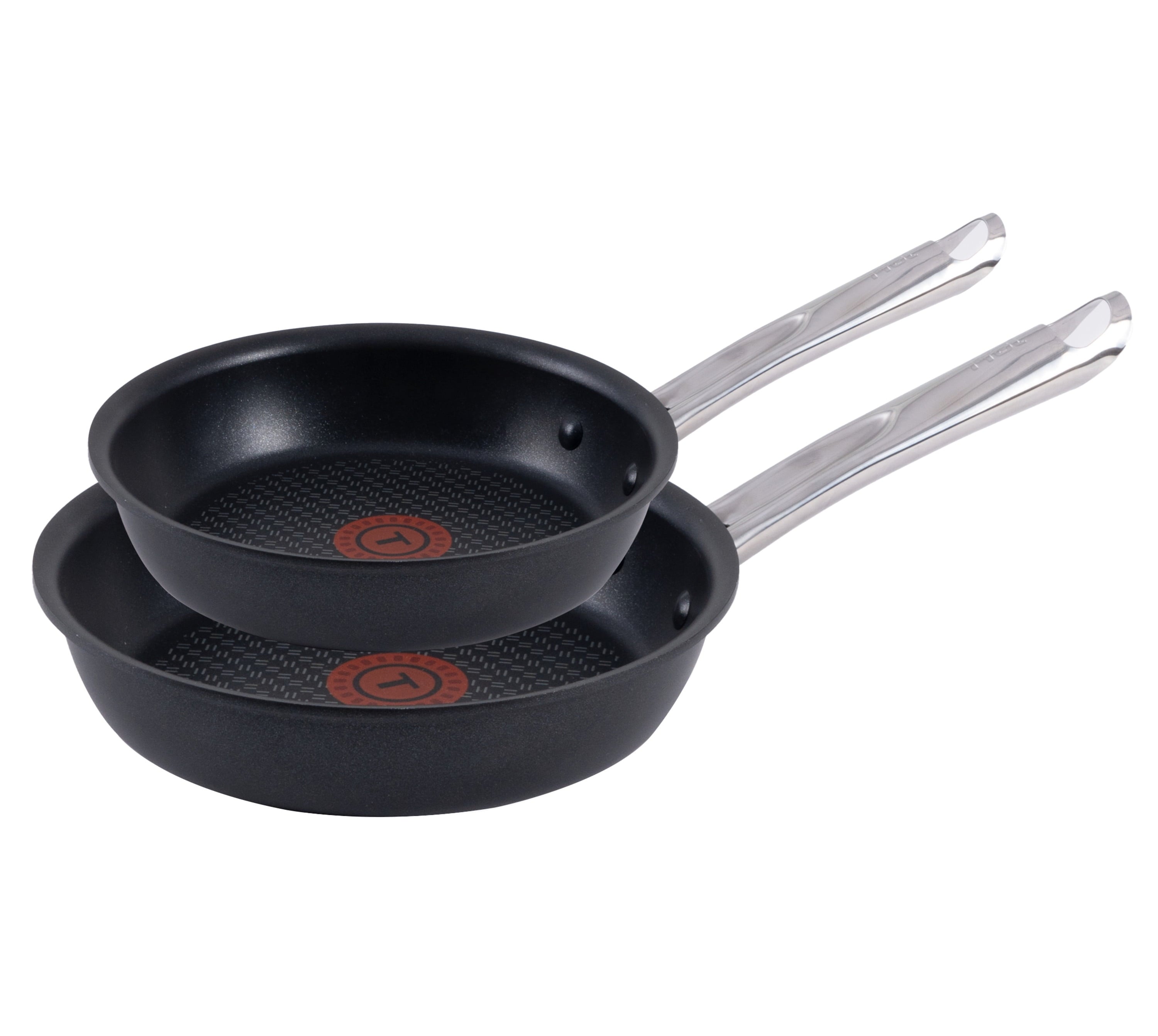 T-fal Cook & Strain Non-stick 2 Piece Frypan Set, 10 Inch and 11.5 Inch Frypans, Black