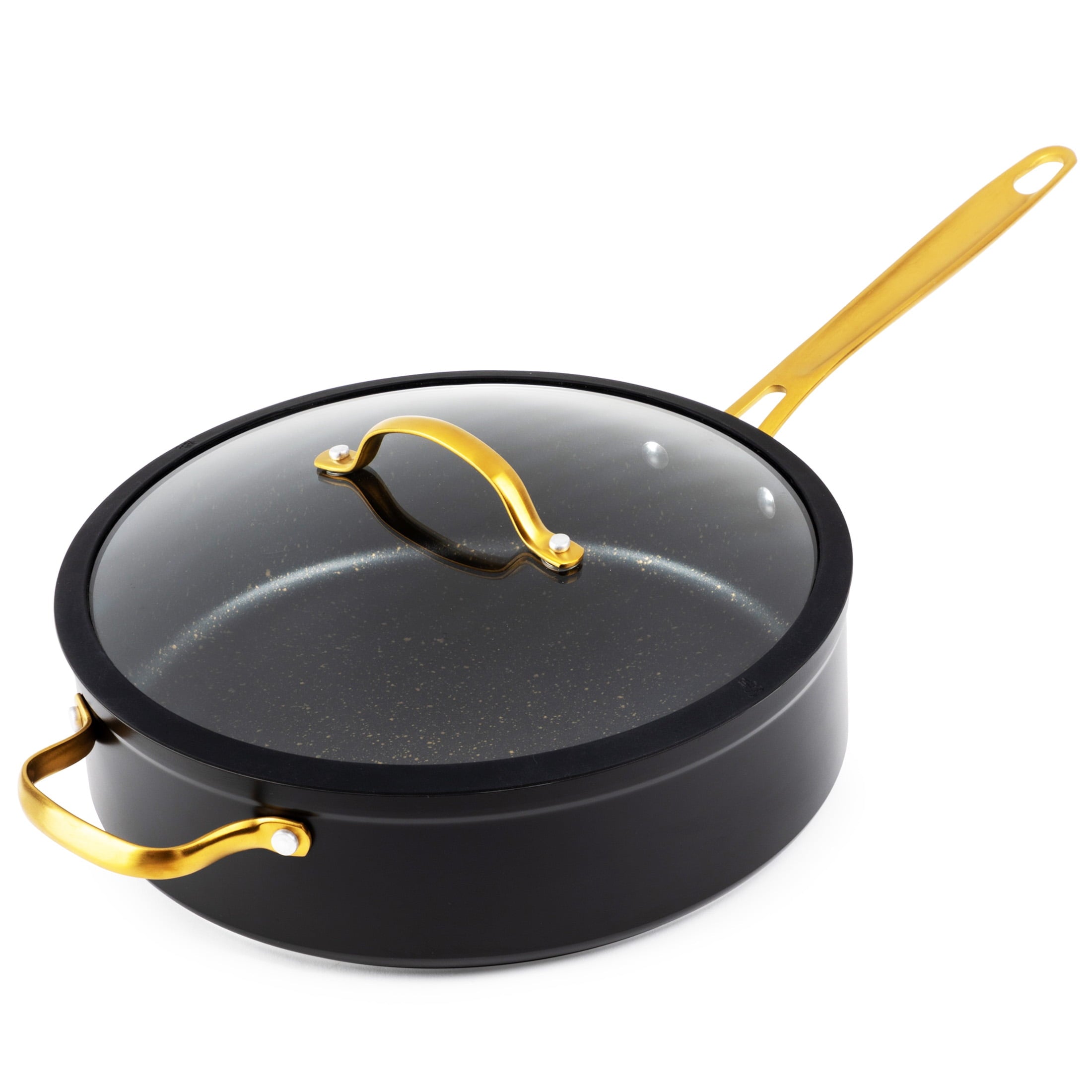 Thyme & Table Non-Stick 5 Quart Signature Sauté Pan with Glass Lid, Black & Gold