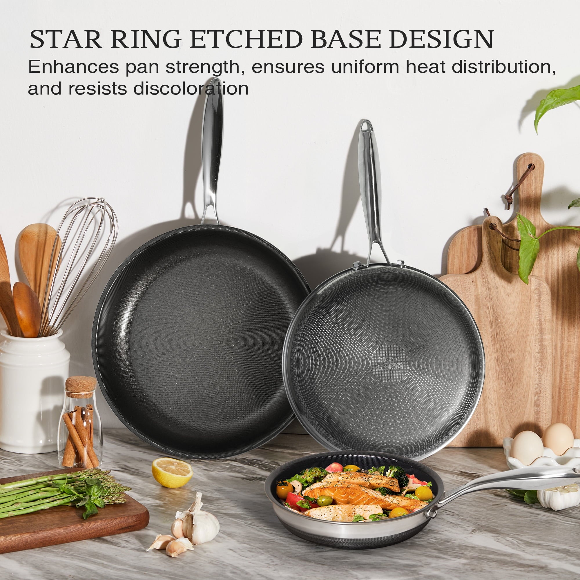 KITEXPERT Nonstick Frying Pans Set, 6 Pcs (8, 10, 12") Skillet with Lid, Non-Toxic Titanium Ceramic Pan, Dishwasher & Oven Safe, All Cooktops Compatible