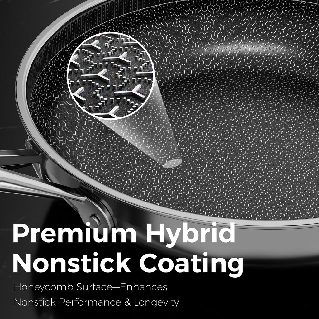 naturepan 11 Inch 3-Ply Hybrid Ceramic Frying Pan, Diamond-Titanium Nonstick Stainless Steel Pan, Hexagon Surface, Dishwasher Safe & Oven Safe