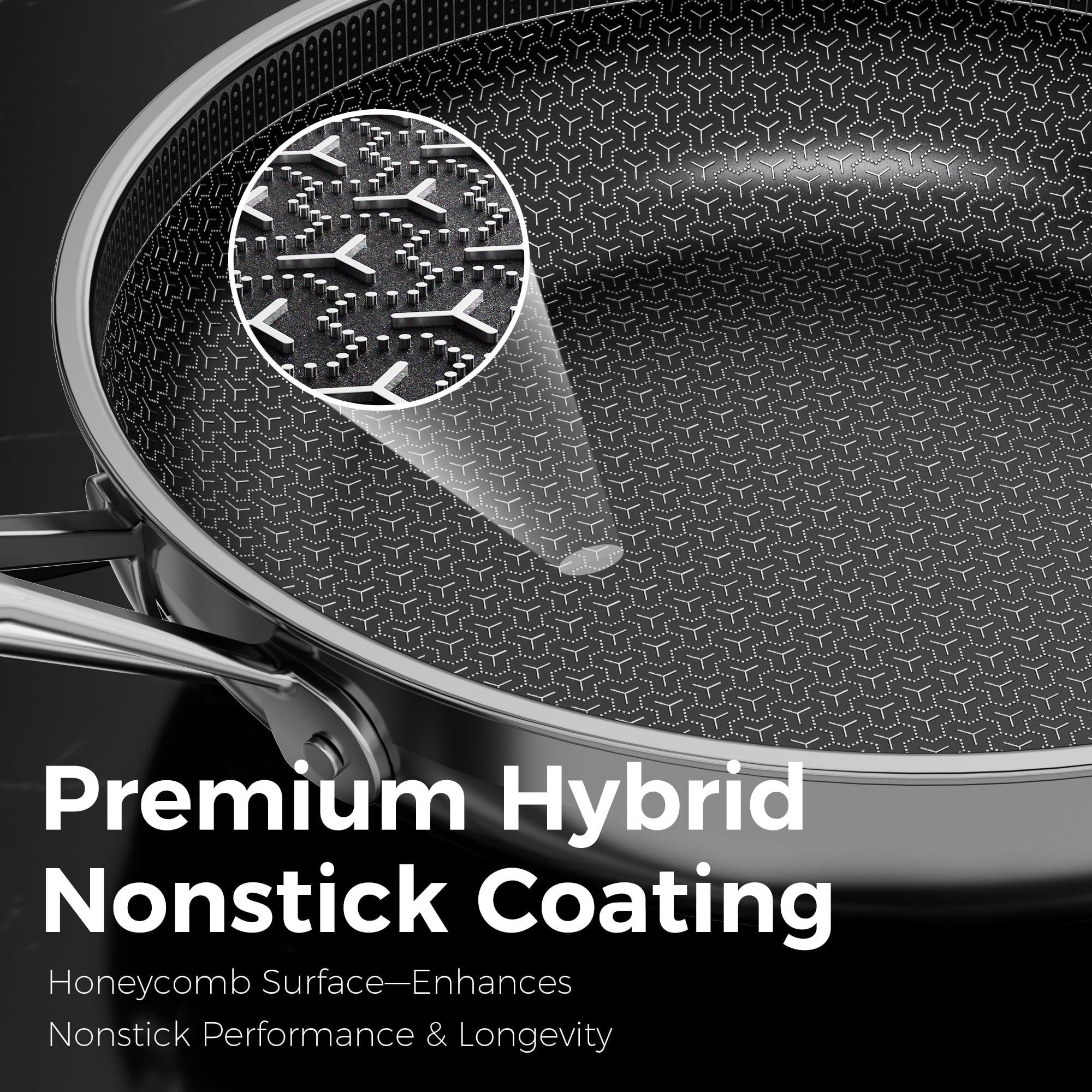 naturepan 11 Inch 3-Ply Hybrid Ceramic Frying Pan, Diamond-Titanium Nonstick Stainless Steel Pan, Hexagon Surface, Dishwasher Safe & Oven Safe