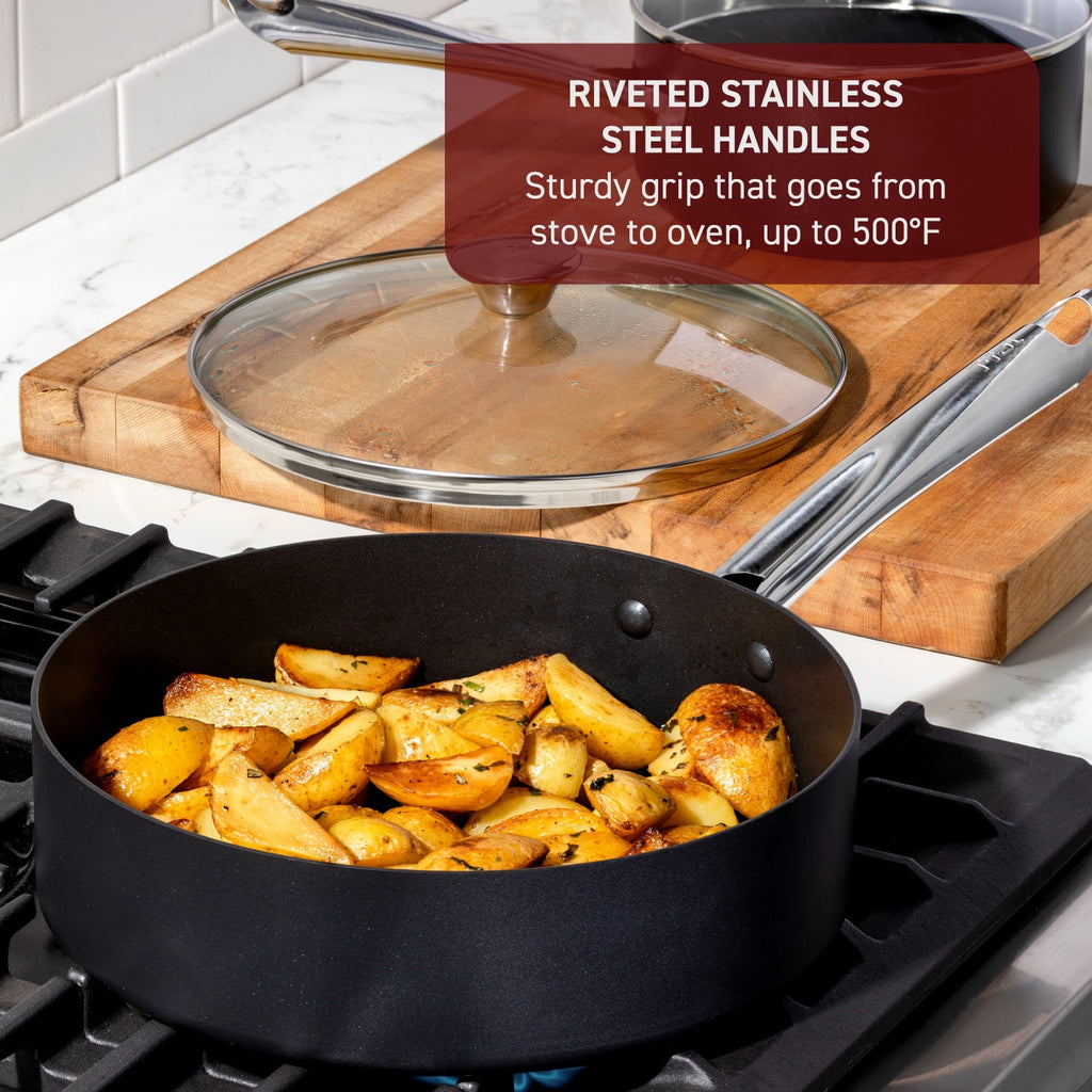 T-fal Cook & Strain Non-stick 2 Piece Frypan Set, 10 Inch and 11.5 Inch Frypans, Black