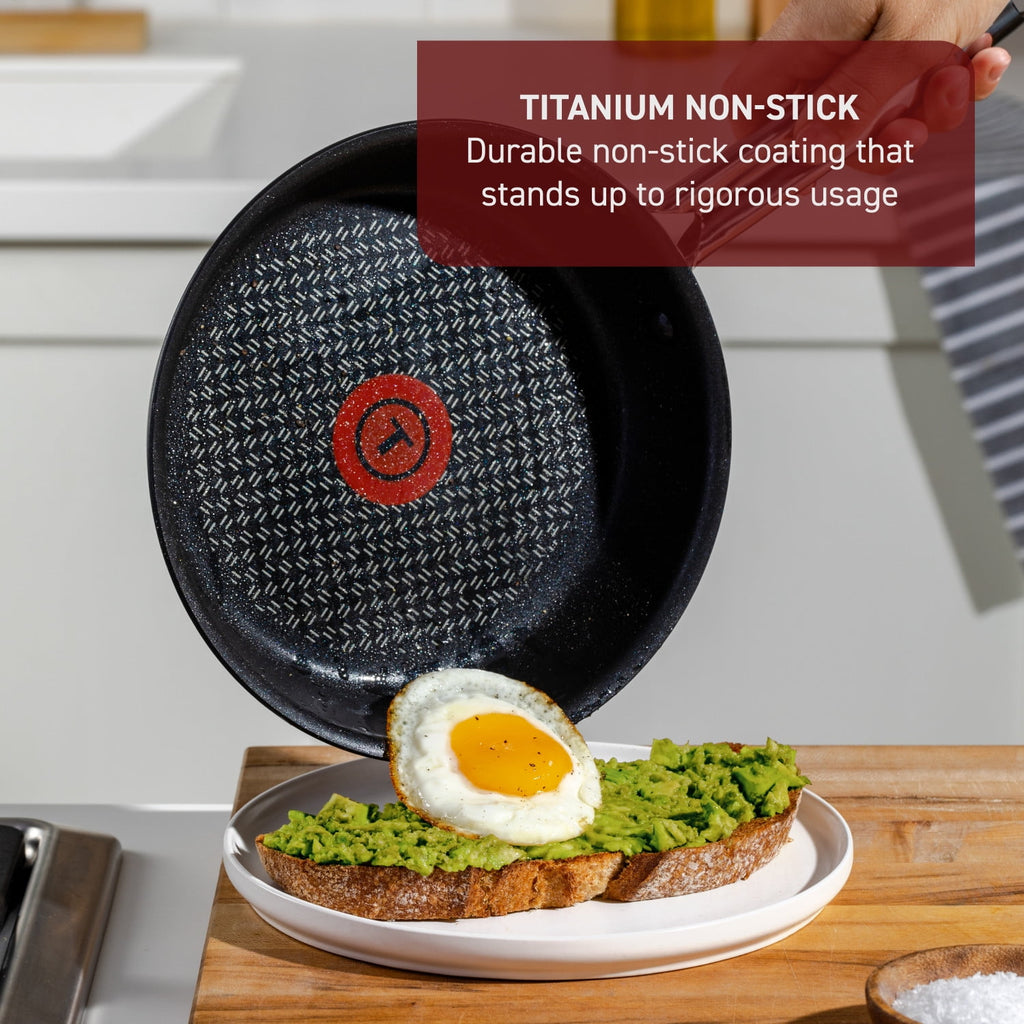 T-fal Cook & Strain Non-stick 2 Piece Frypan Set, 10 Inch and 11.5 Inch Frypans, Black