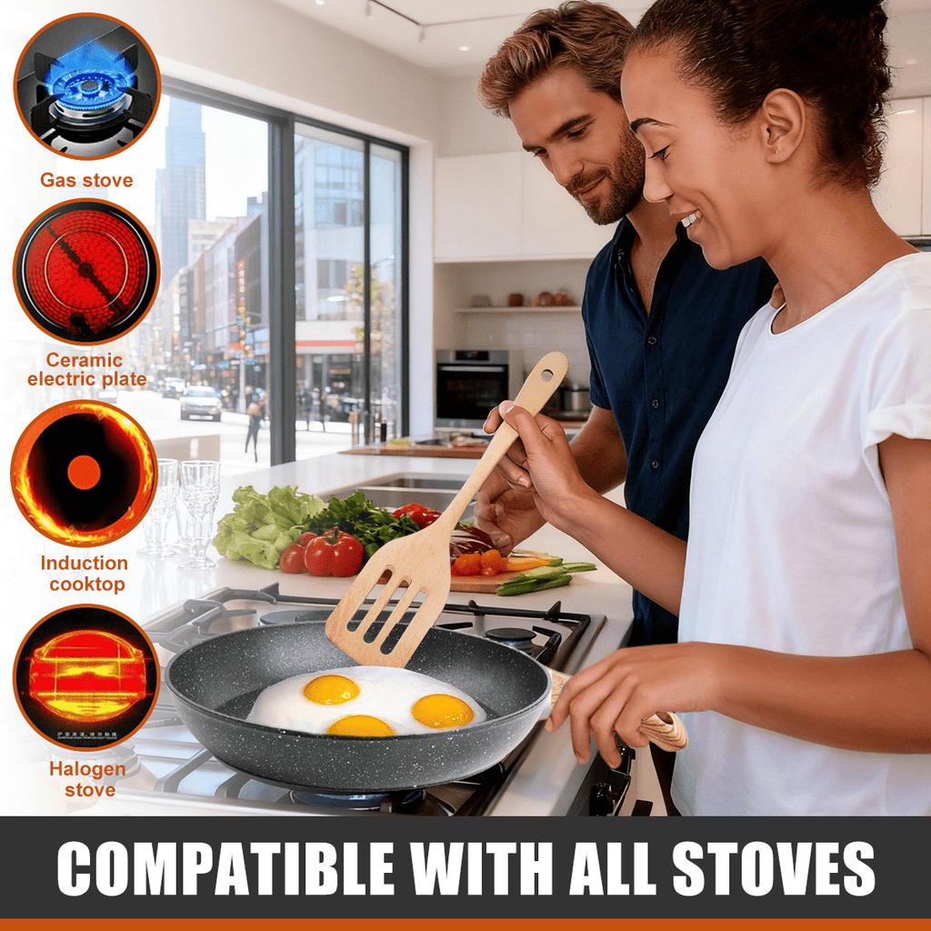 Soulfox 3-Piece Granite Nonstick Fry Pan Set with Lid 8.6/9.4/11" Aluminum All Stove&Dishwasher Safe