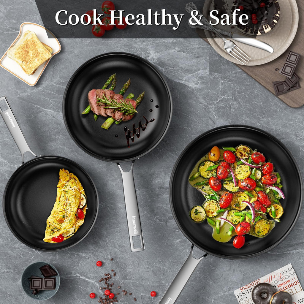 Innerwell 11 inch Stainless Steel Vintage Honeycomb ceramic lacquered frying pan with lid