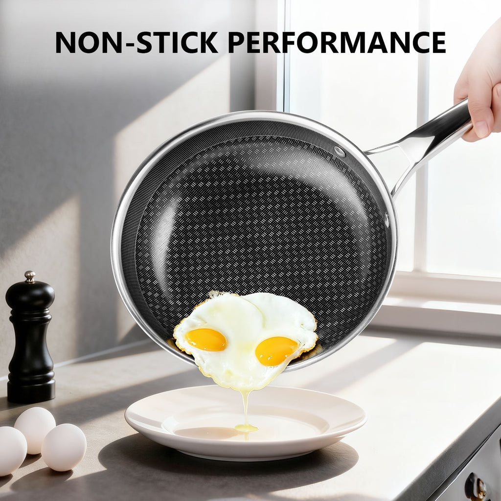 Ktaxon 10-Inch Stainless Steel Pan, Hybrid Nonstick Frying Pan, Skillet, 3-Ply Cookware, Dishwasher & Oven Safe