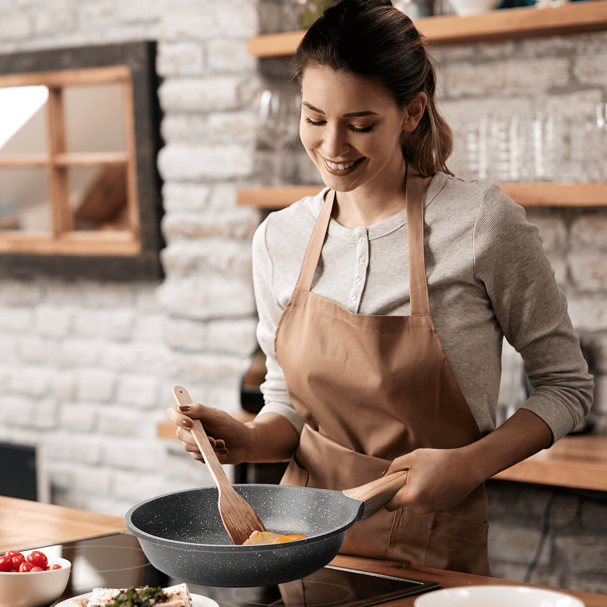 Caannasweis 3 Pieces Nonstick Frying Pan Set Granite Frying Pans and Skillets Aluminum Pan Set Kitchen Cooking Pans