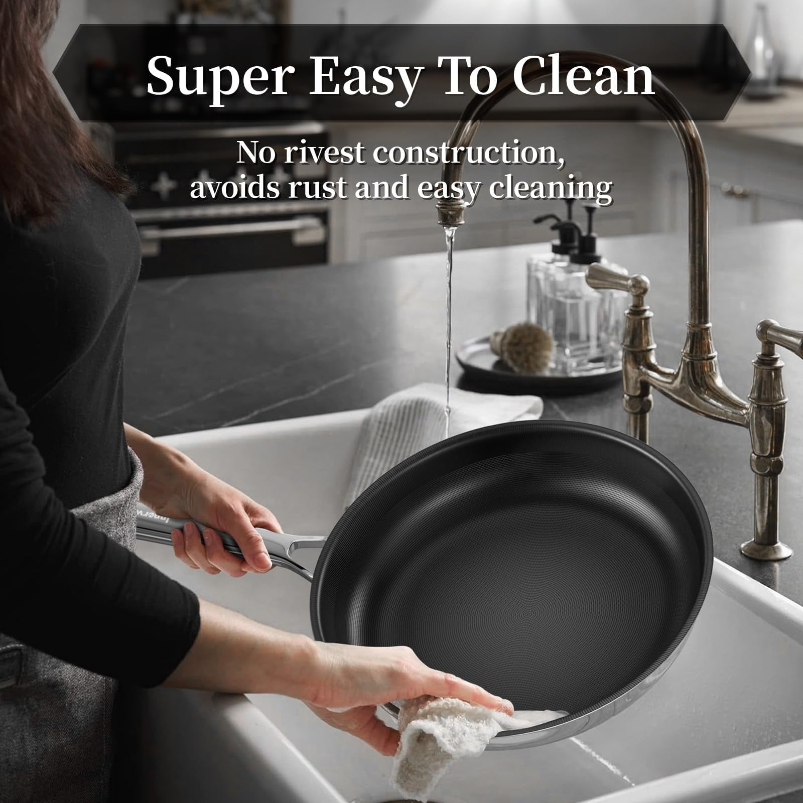 Innerwell 11 inch Stainless Steel Vintage Honeycomb ceramic lacquered frying pan with lid