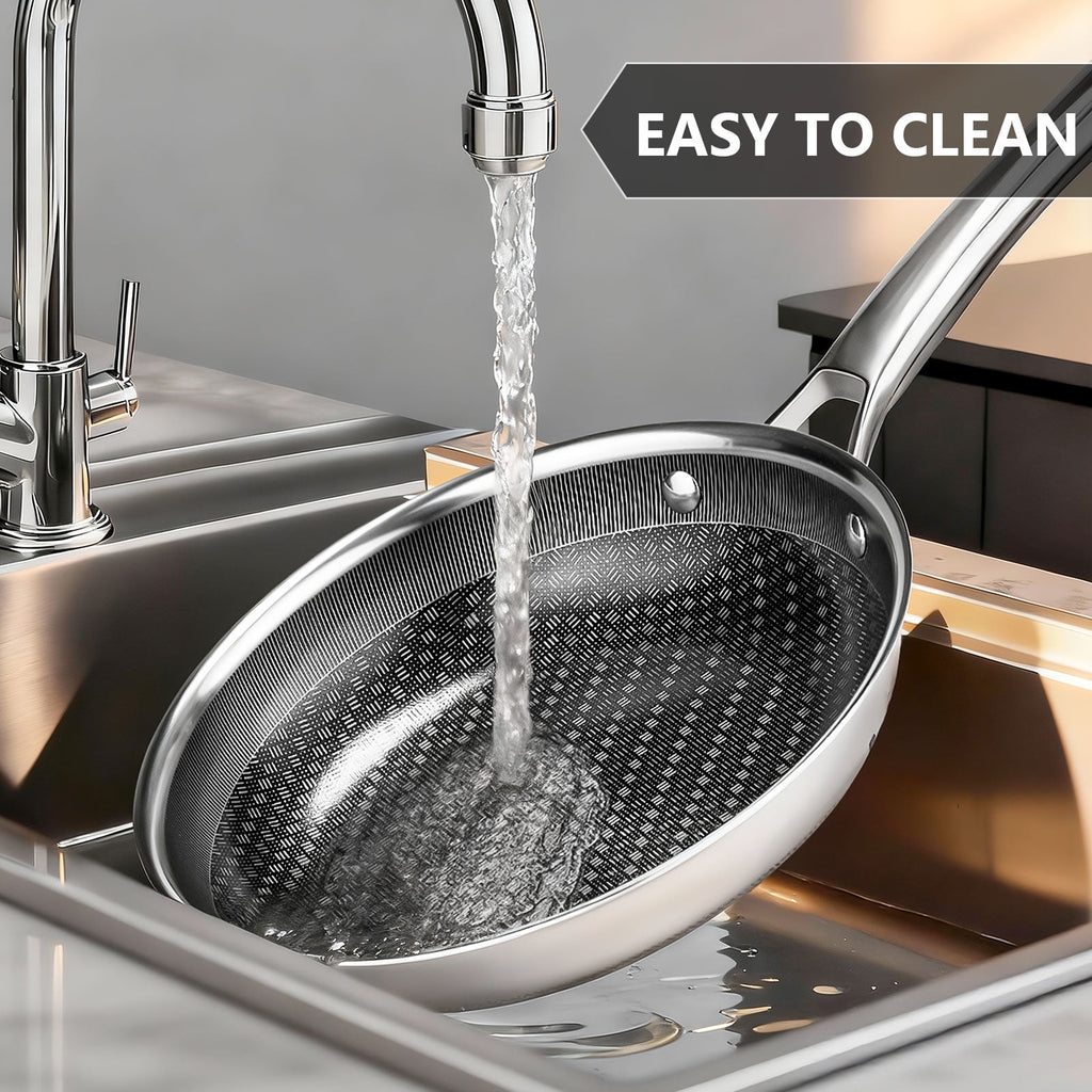 Ktaxon 10-Inch Stainless Steel Pan, Hybrid Nonstick Frying Pan, Skillet, 3-Ply Cookware, Dishwasher & Oven Safe