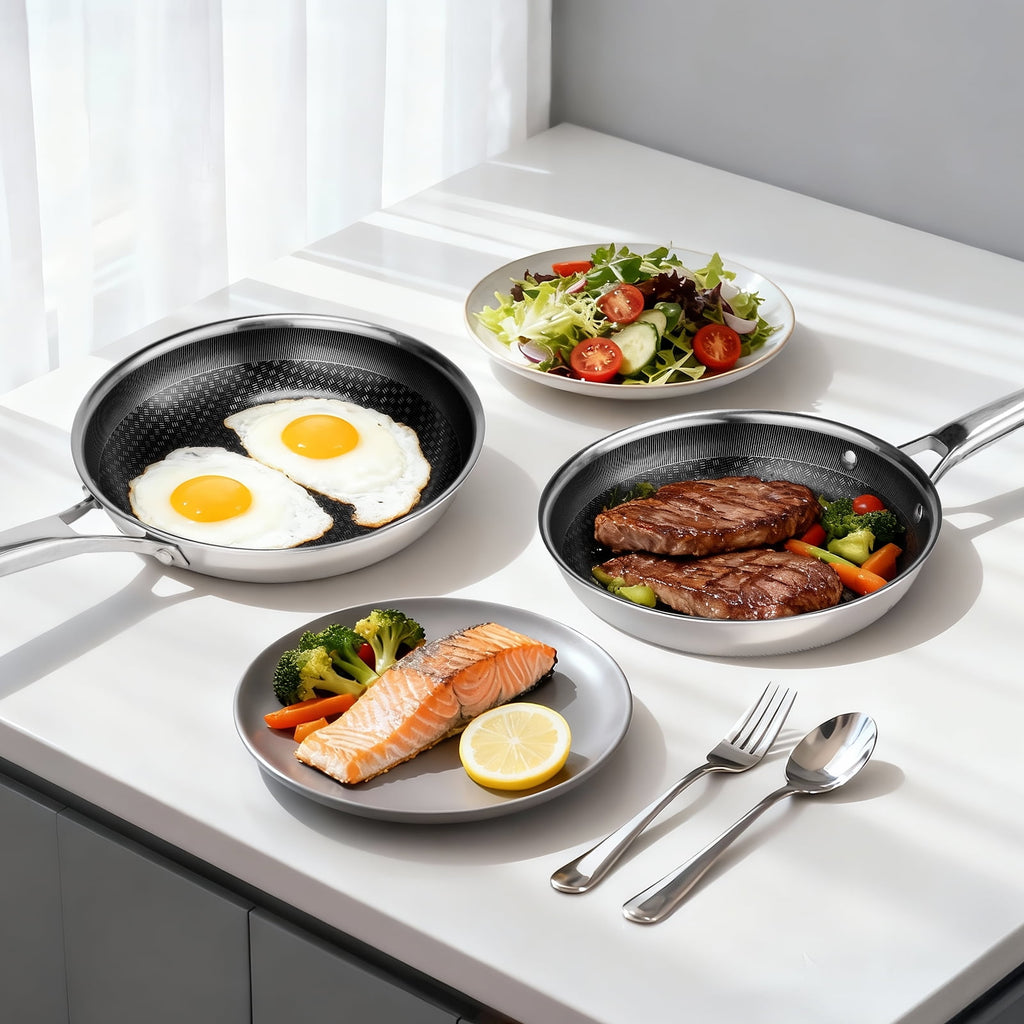 Ktaxon 10-Inch Stainless Steel Pan, Hybrid Nonstick Frying Pan, Skillet, 3-Ply Cookware, Dishwasher & Oven Safe