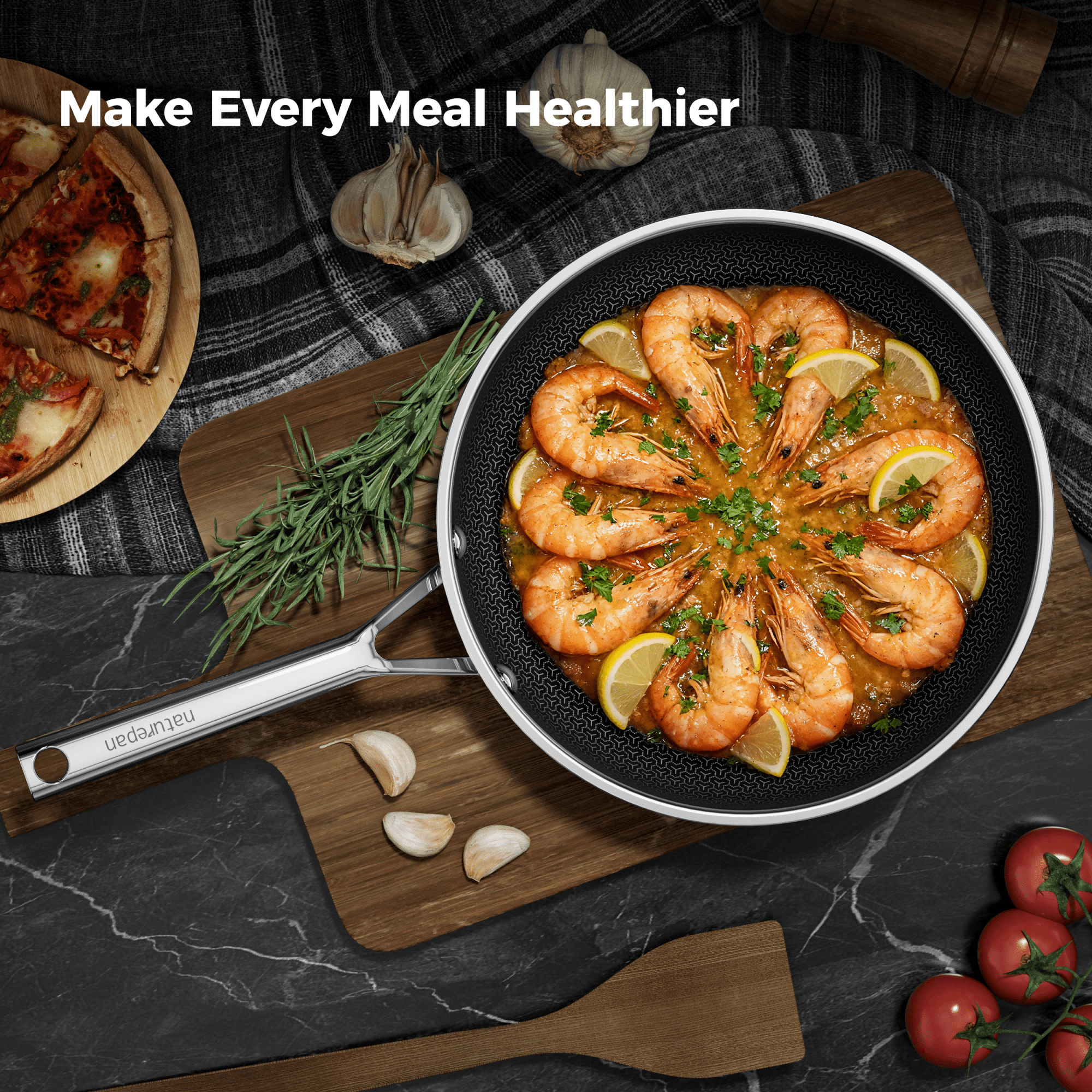 naturepan 11 Inch 3-Ply Hybrid Ceramic Frying Pan, Diamond-Titanium Nonstick Stainless Steel Pan, Hexagon Surface, Dishwasher Safe & Oven Safe