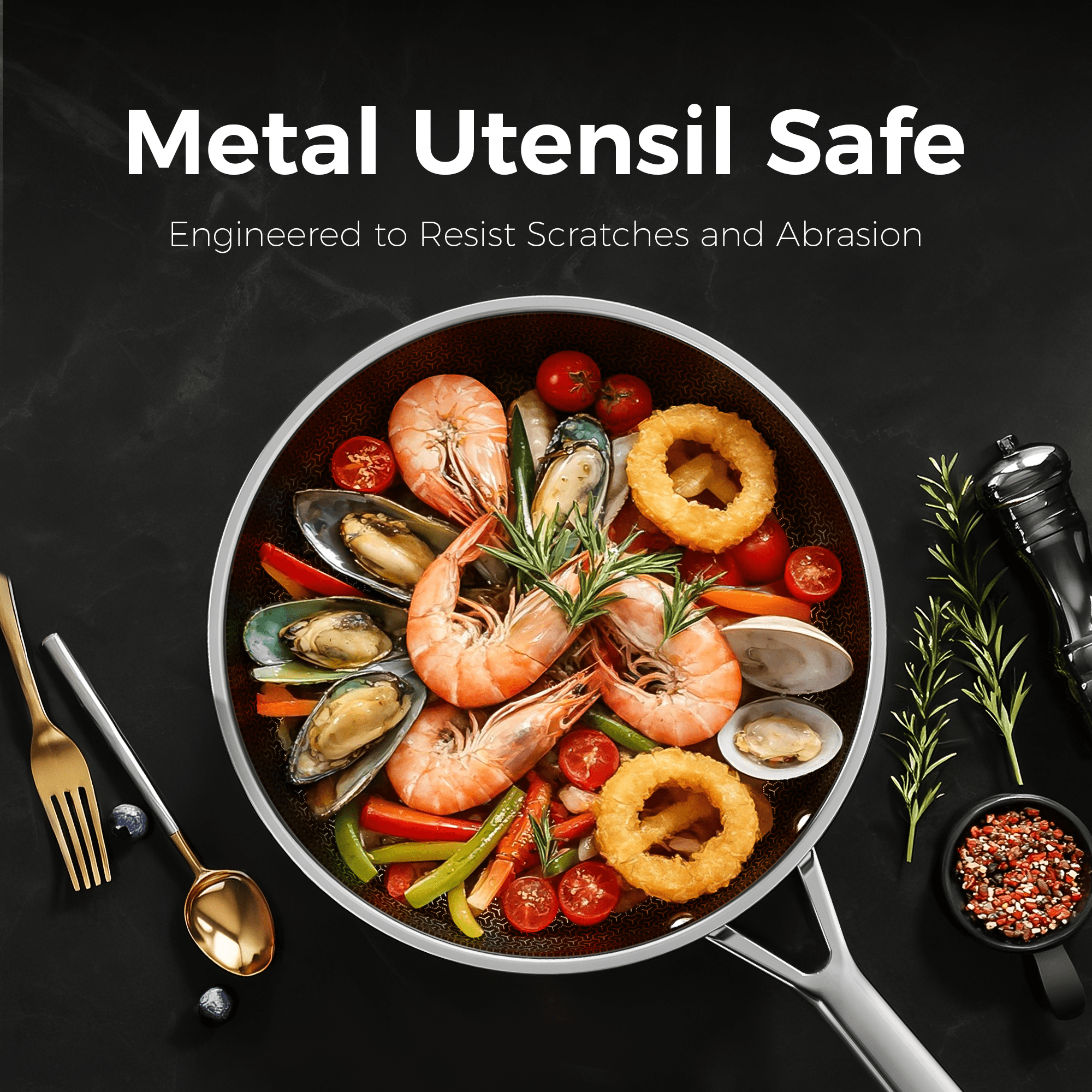 naturepan 11 Inch 3-Ply Hybrid Ceramic Frying Pan, Diamond-Titanium Nonstick Stainless Steel Pan, Hexagon Surface, Dishwasher Safe & Oven Safe