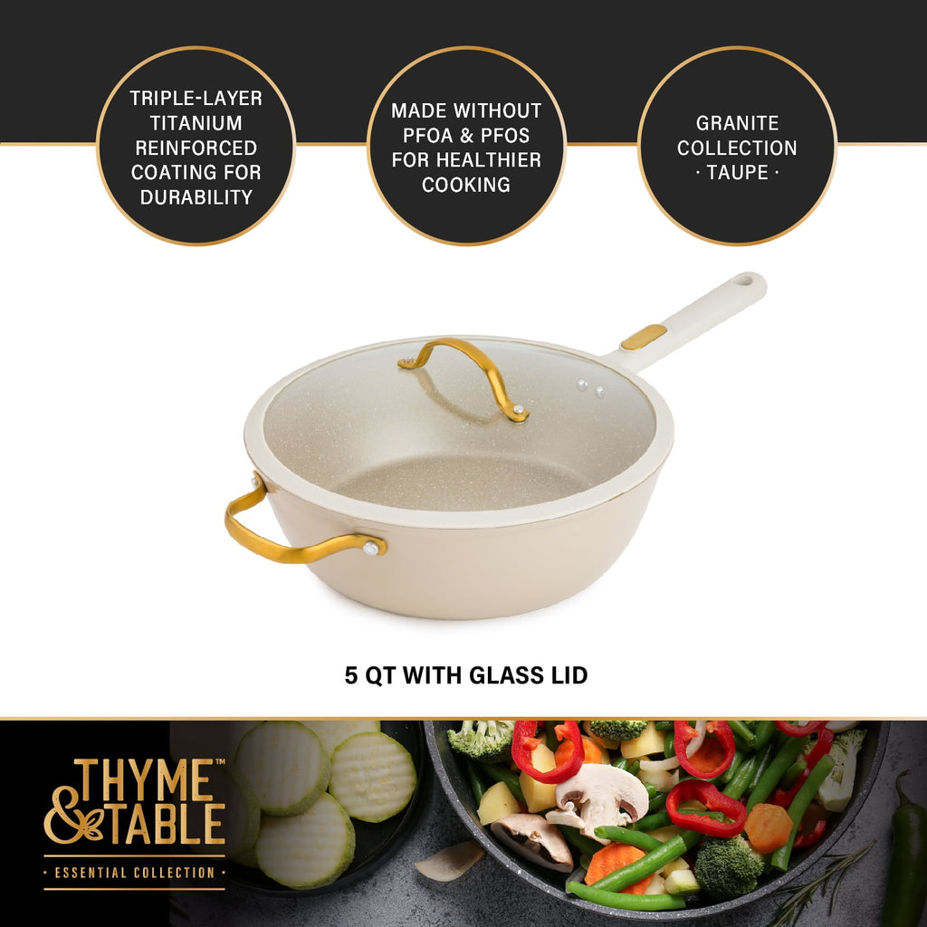 Thyme & Table 5-Quart Non-Stick Aluminum Sauté Pan - Taupe & Gold, Granite Collection