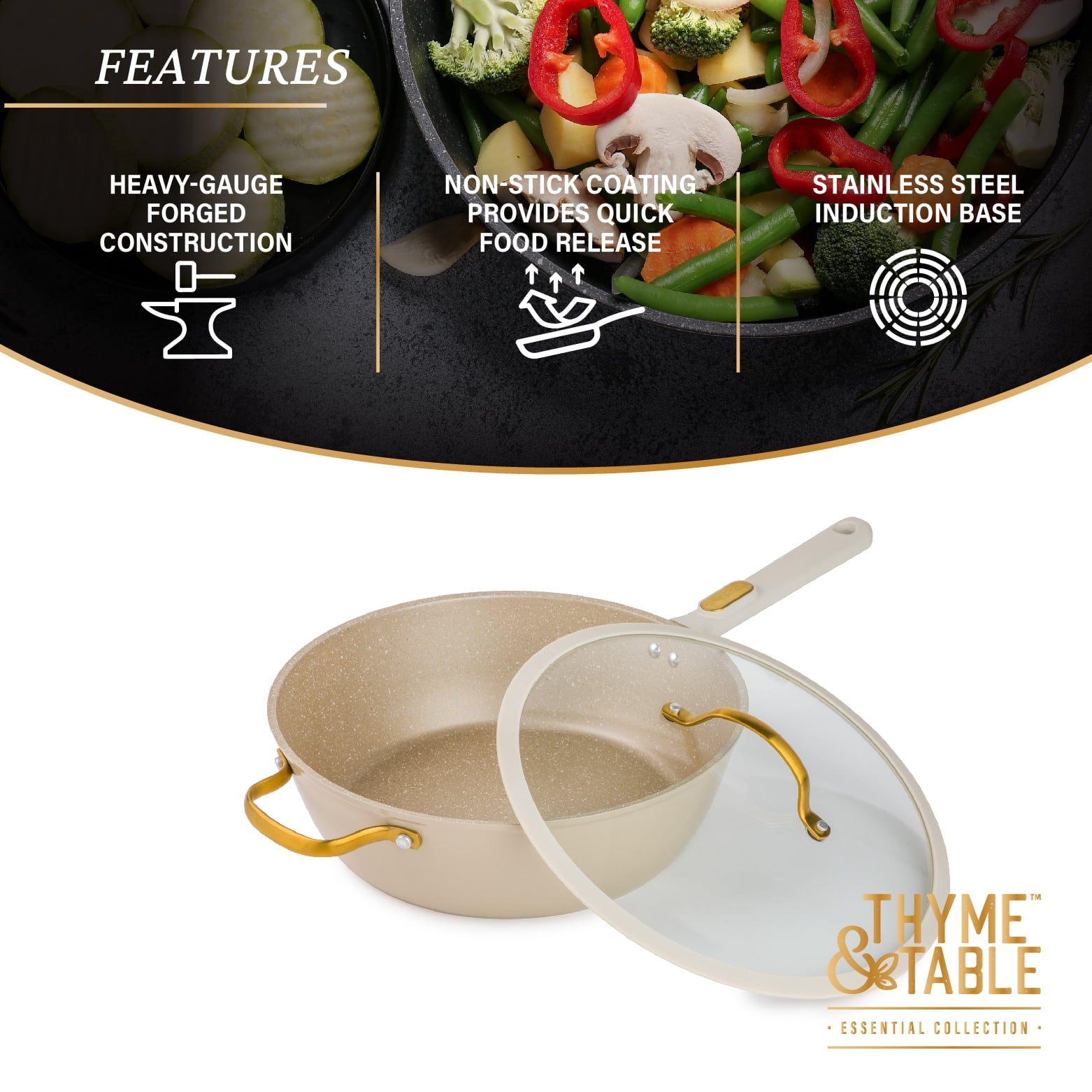 Thyme & Table 5-Quart Non-Stick Aluminum Sauté Pan - Taupe & Gold, Granite Collection