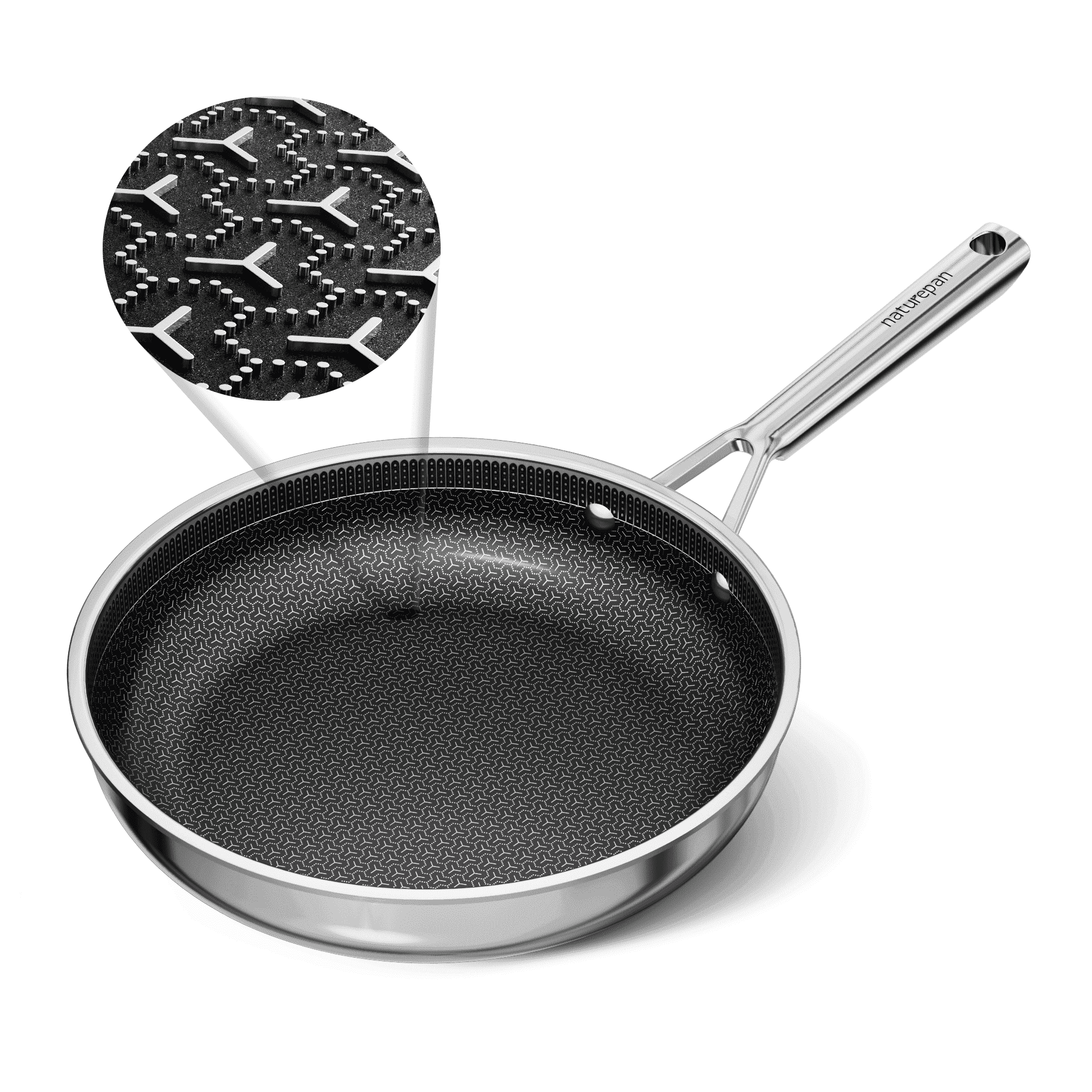 naturepan 11 Inch 3-Ply Hybrid Ceramic Frying Pan, Diamond-Titanium Nonstick Stainless Steel Pan, Hexagon Surface, Dishwasher Safe & Oven Safe
